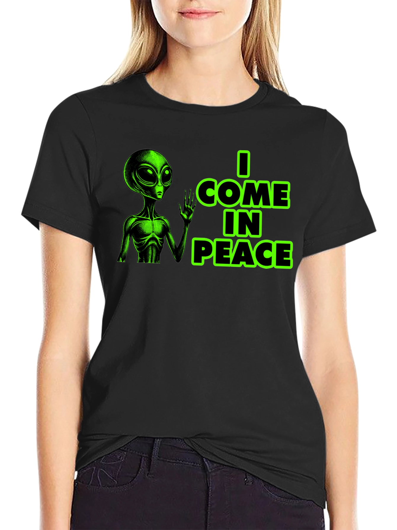 I Come In Peace Alien Graphic Tee - Black