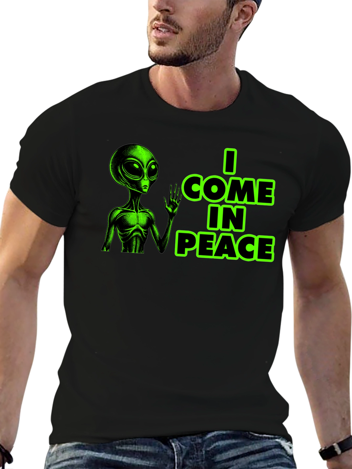 I Come In Peace Alien Graphic Tee - Black