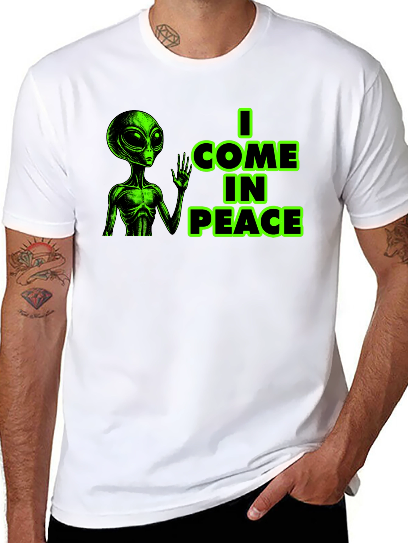 I Come In Peace Alien Graphic Tee - Black