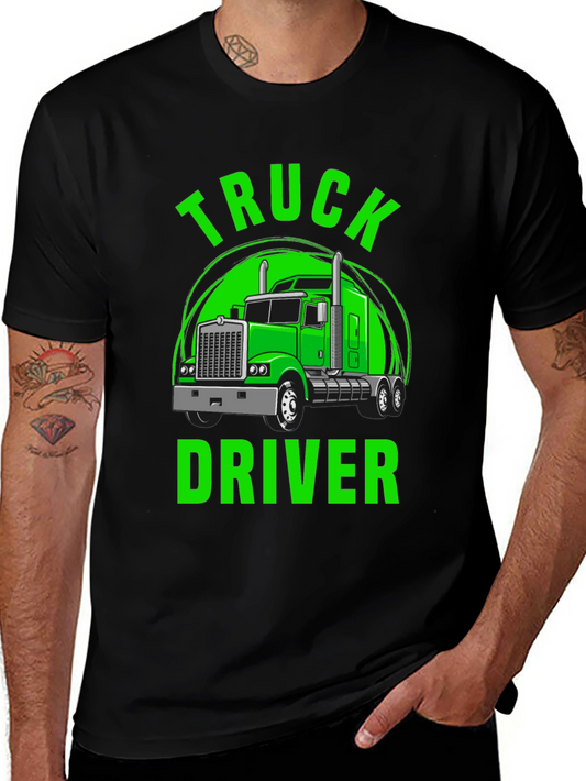 Truck Driver Graphic Tee - Bold Green Print