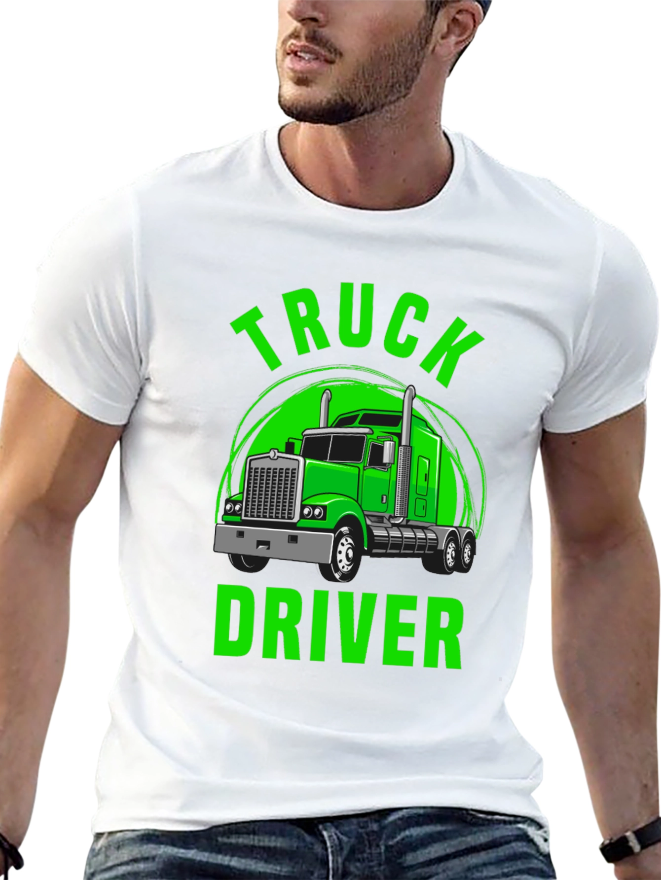Truck Driver Graphic Tee - Bold Green Print