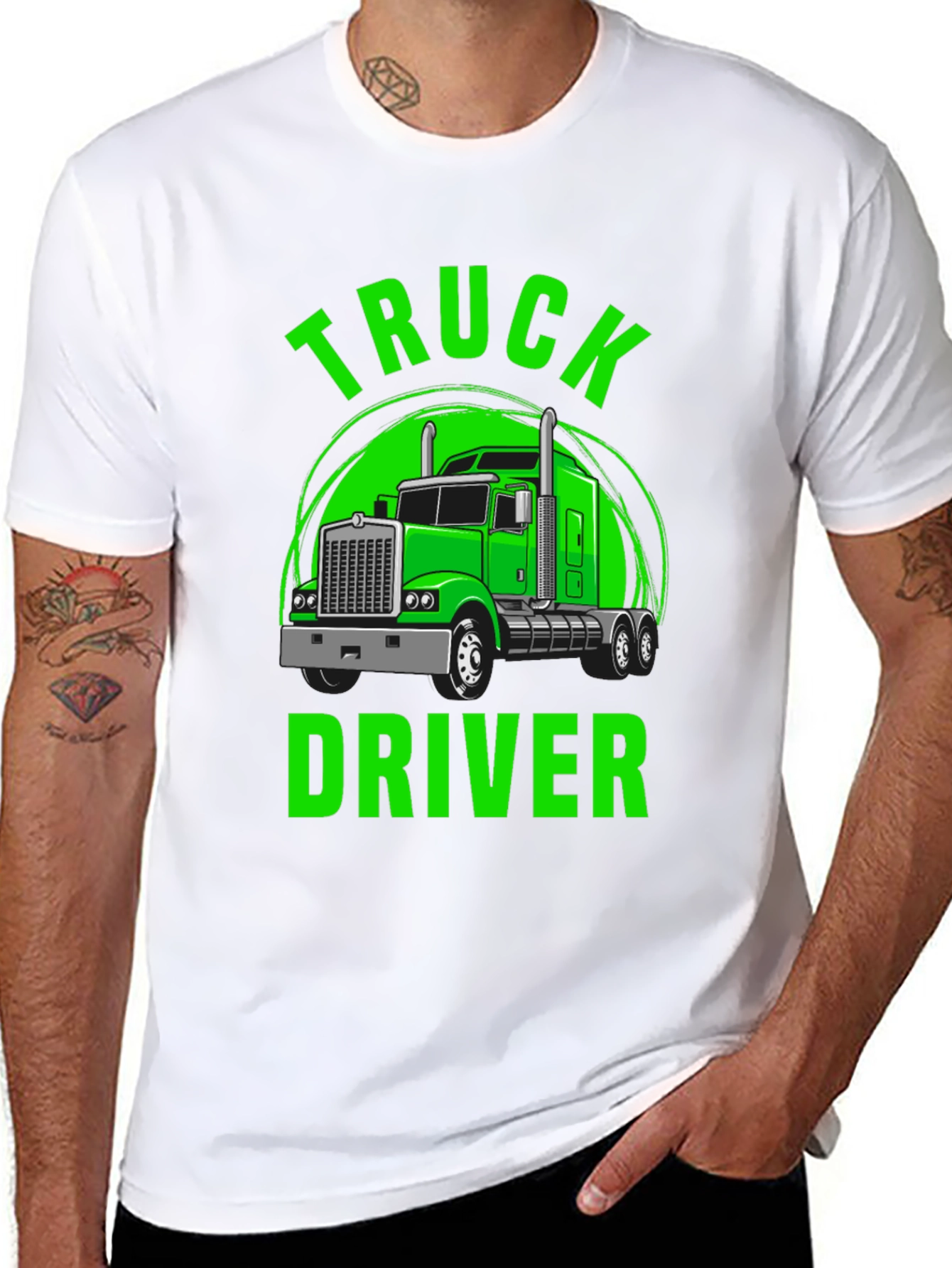 Truck Driver Graphic Tee - Bold Green Print