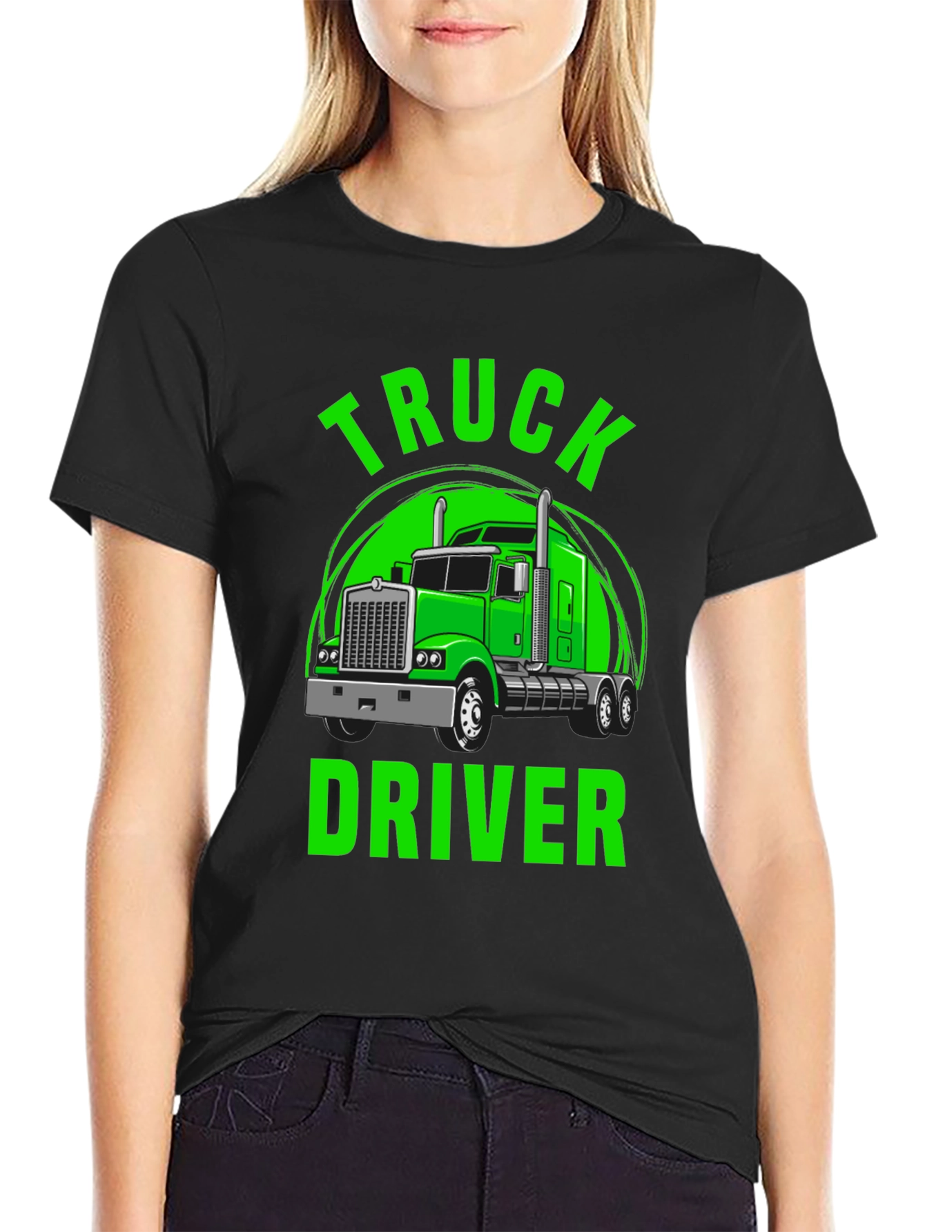 Truck Driver Graphic Tee - Bold Green Print