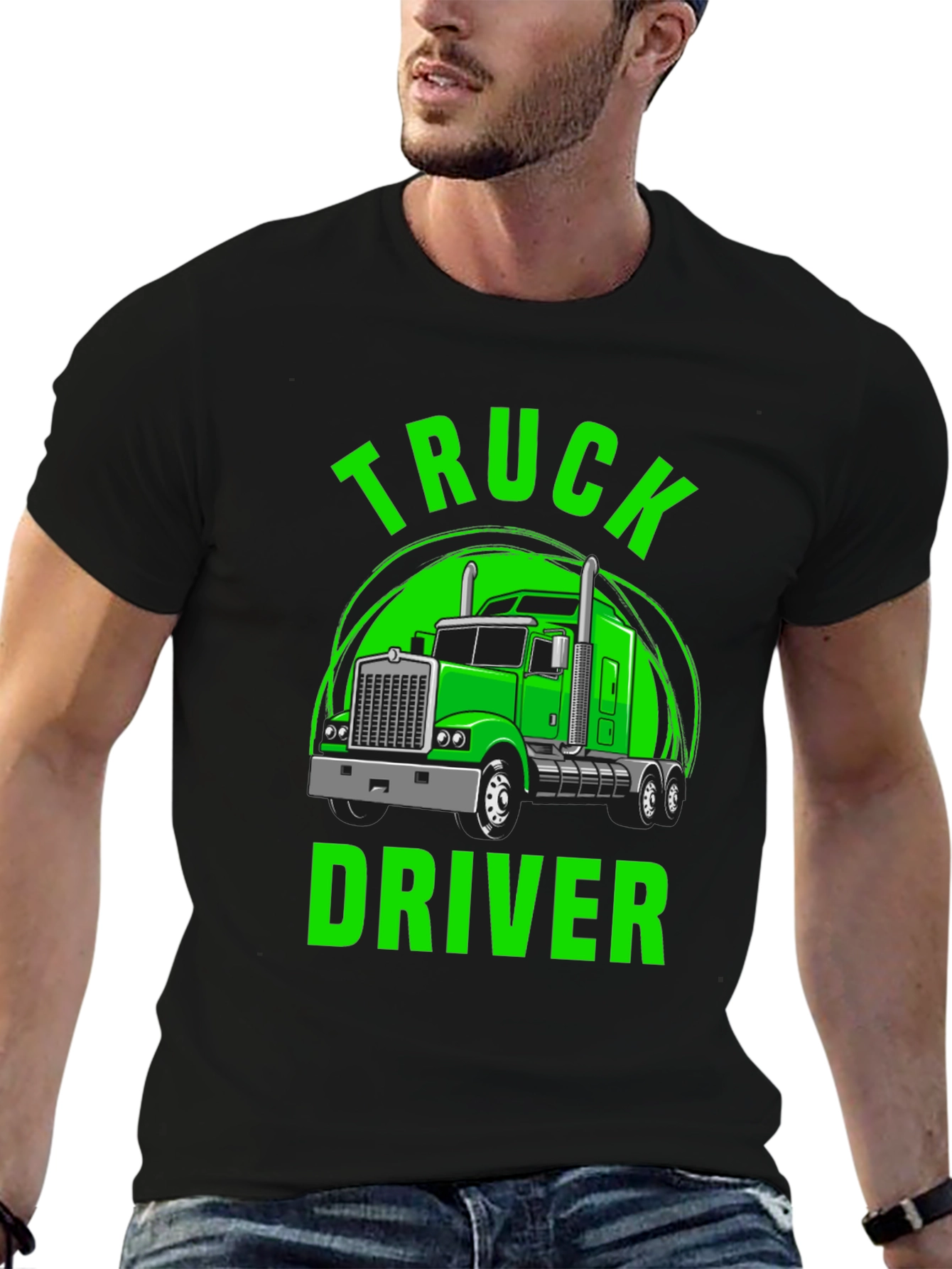 Truck Driver Graphic Tee - Bold Green Print