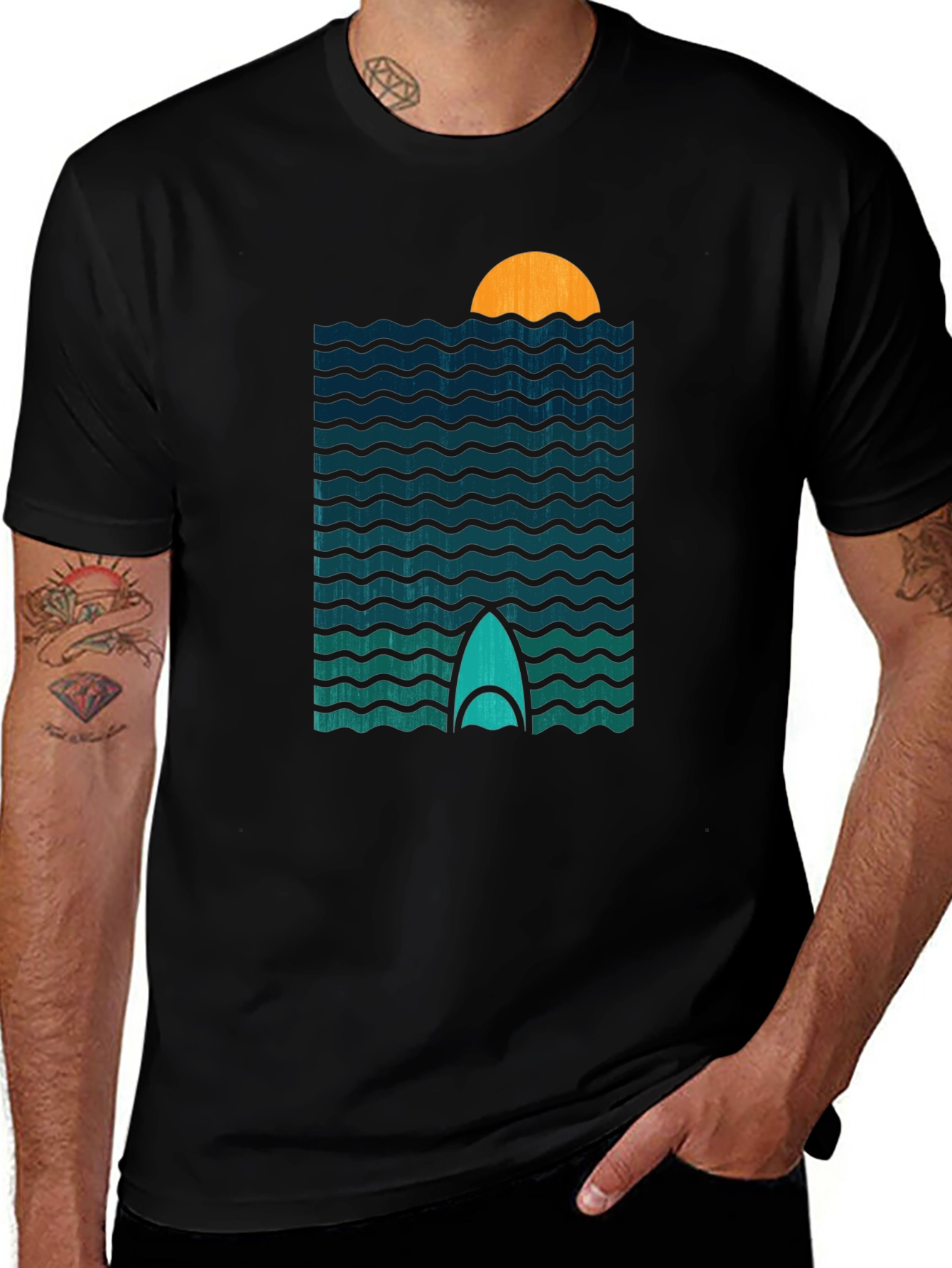 Sunset Surfboard T-Shirt - Retro Wave Design