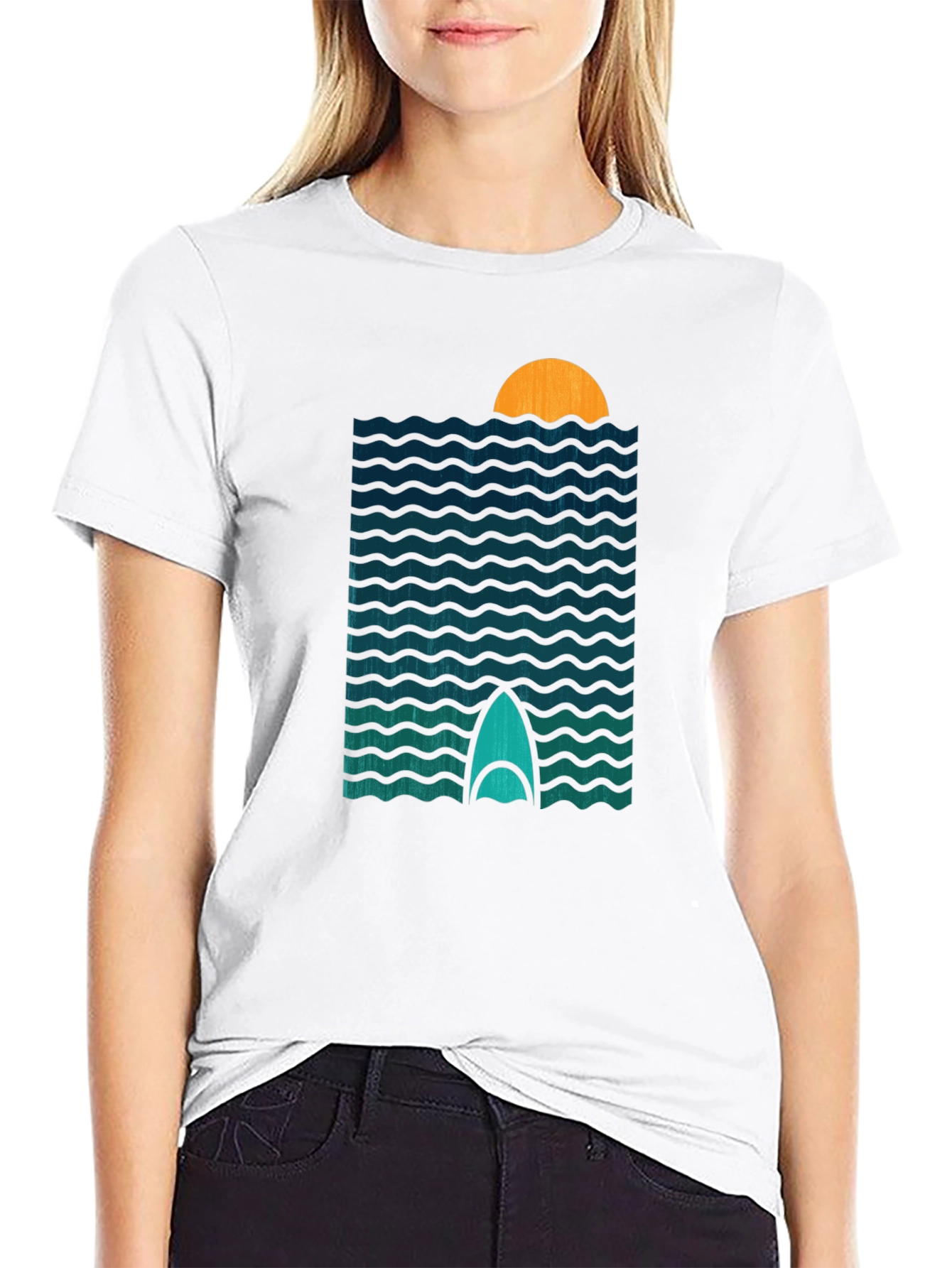 Sunset Surfboard T-Shirt - Retro Wave Design