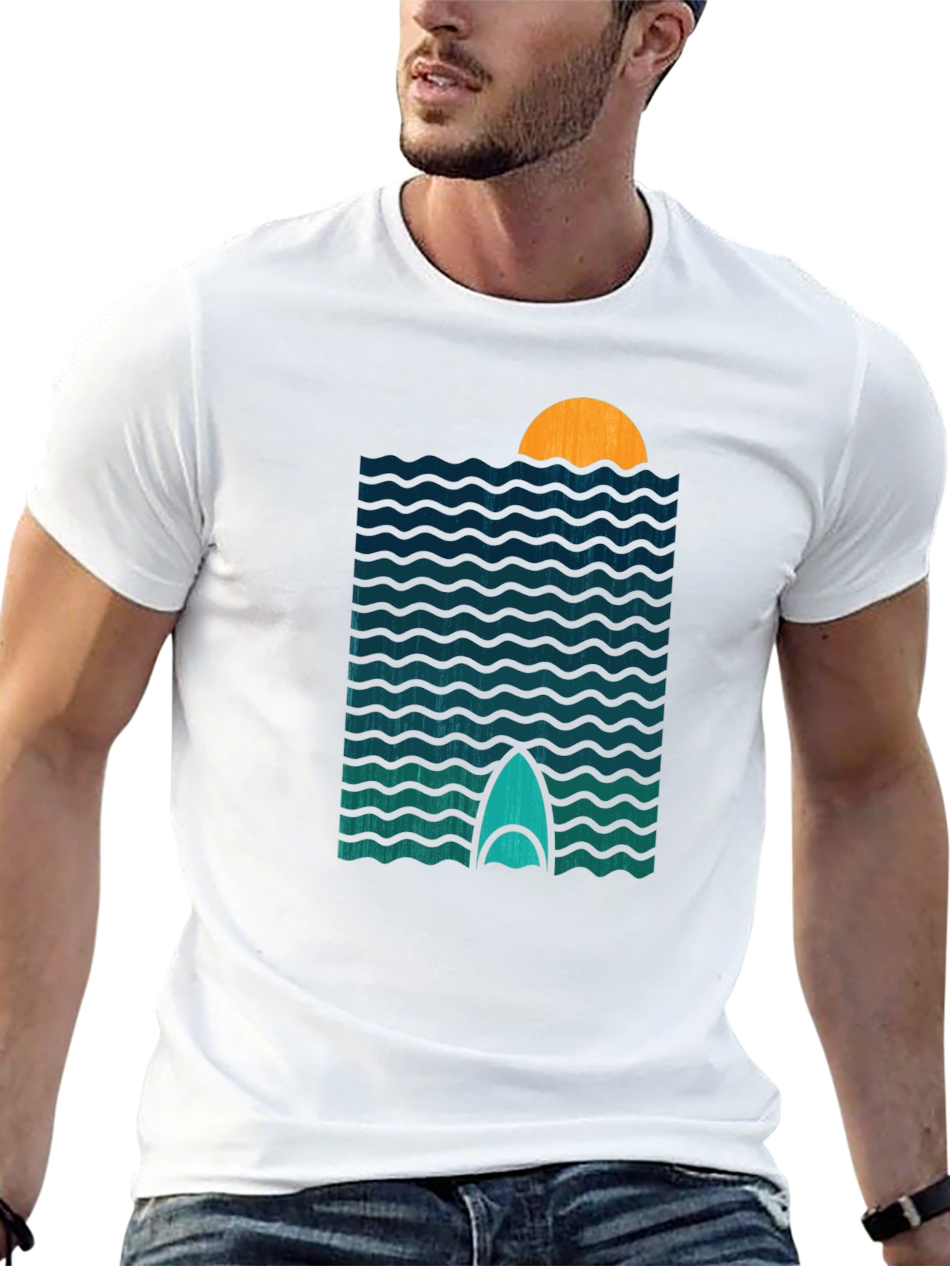 Sunset Surfboard T-Shirt - Retro Wave Design