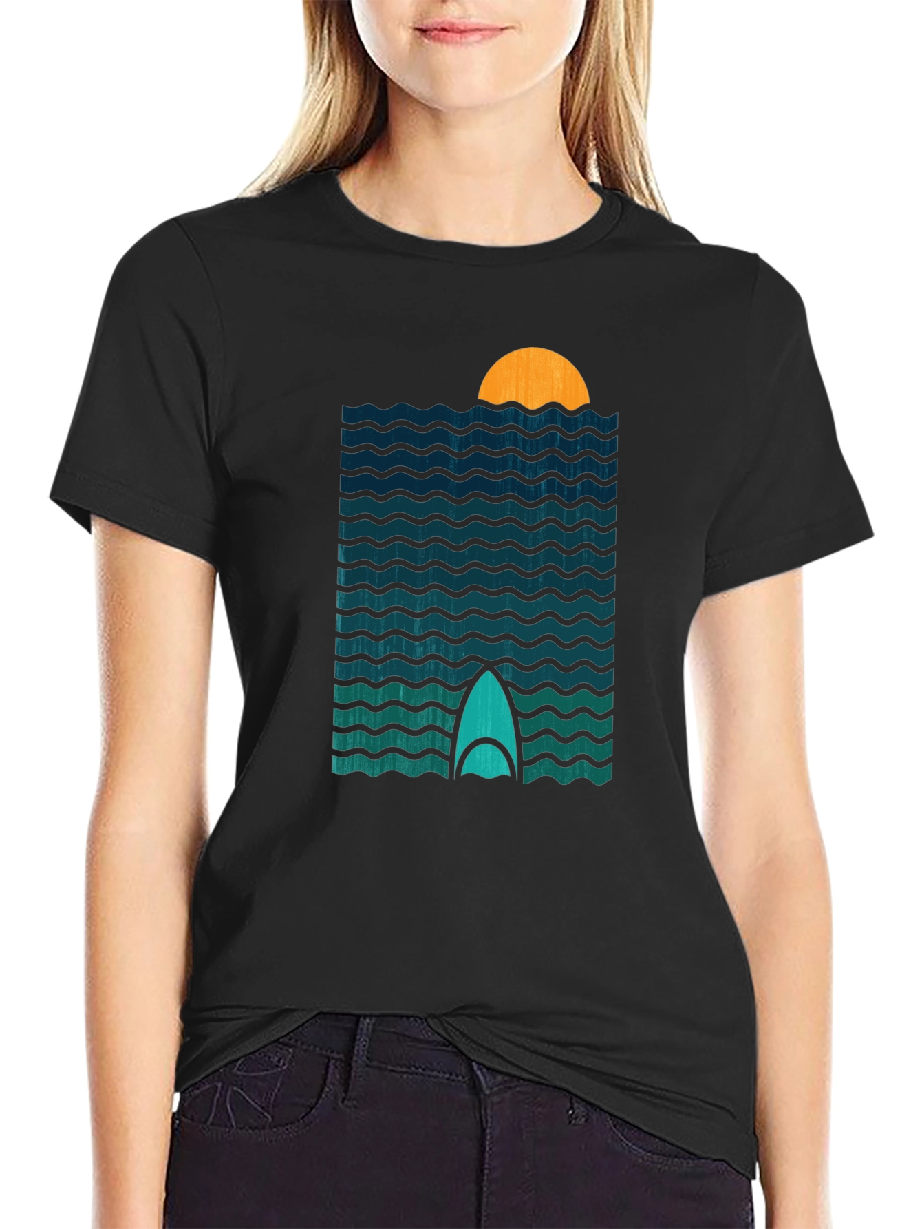 Sunset Surfboard T-Shirt - Retro Wave Design