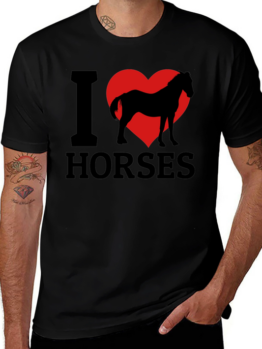 I Love Horses T-Shirt - Black Cotton Tee