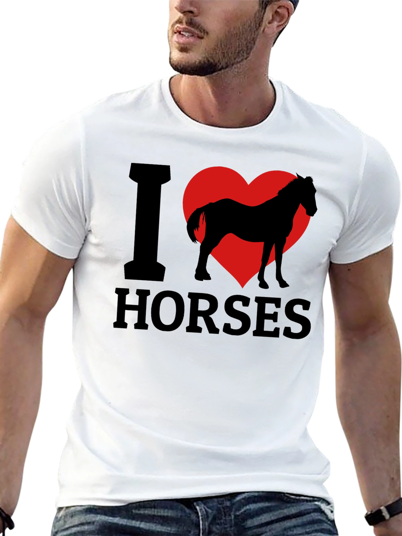 I Love Horses T-Shirt - Black Cotton Tee
