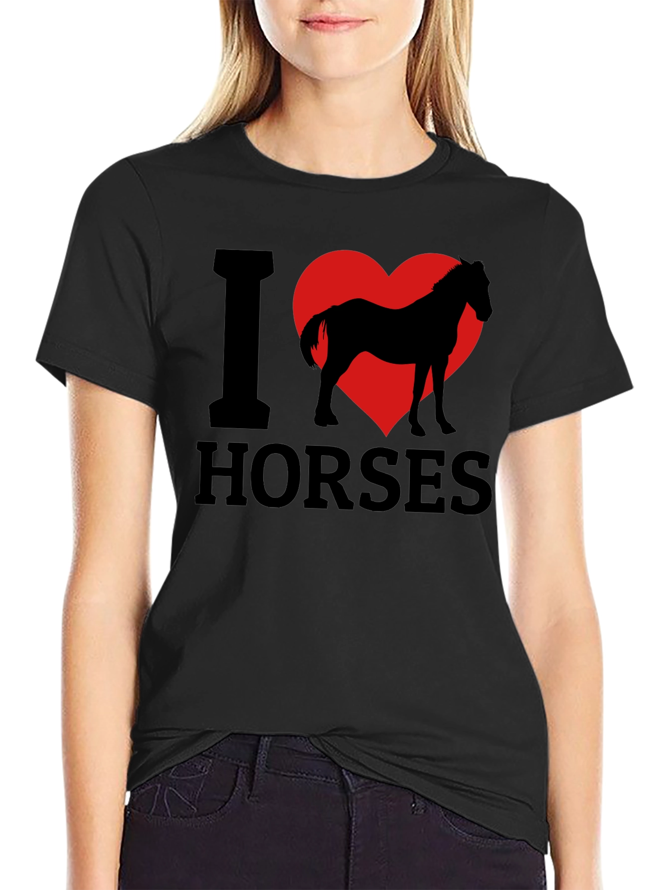 I Love Horses T-Shirt - Black Cotton Tee