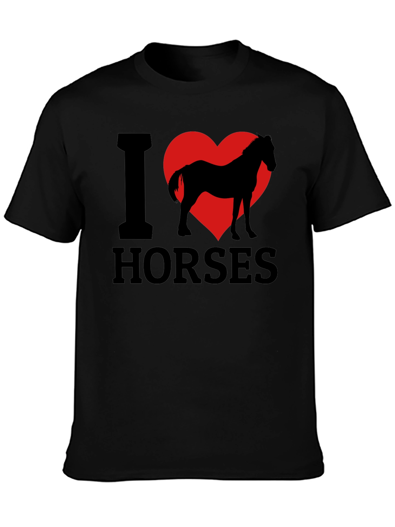 I Love Horses T-Shirt - Black Cotton Tee