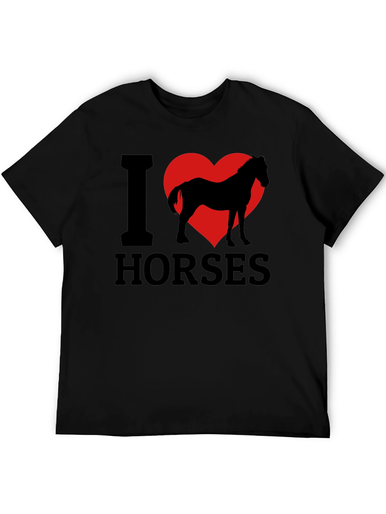 I Love Horses T-Shirt - Black Cotton Tee