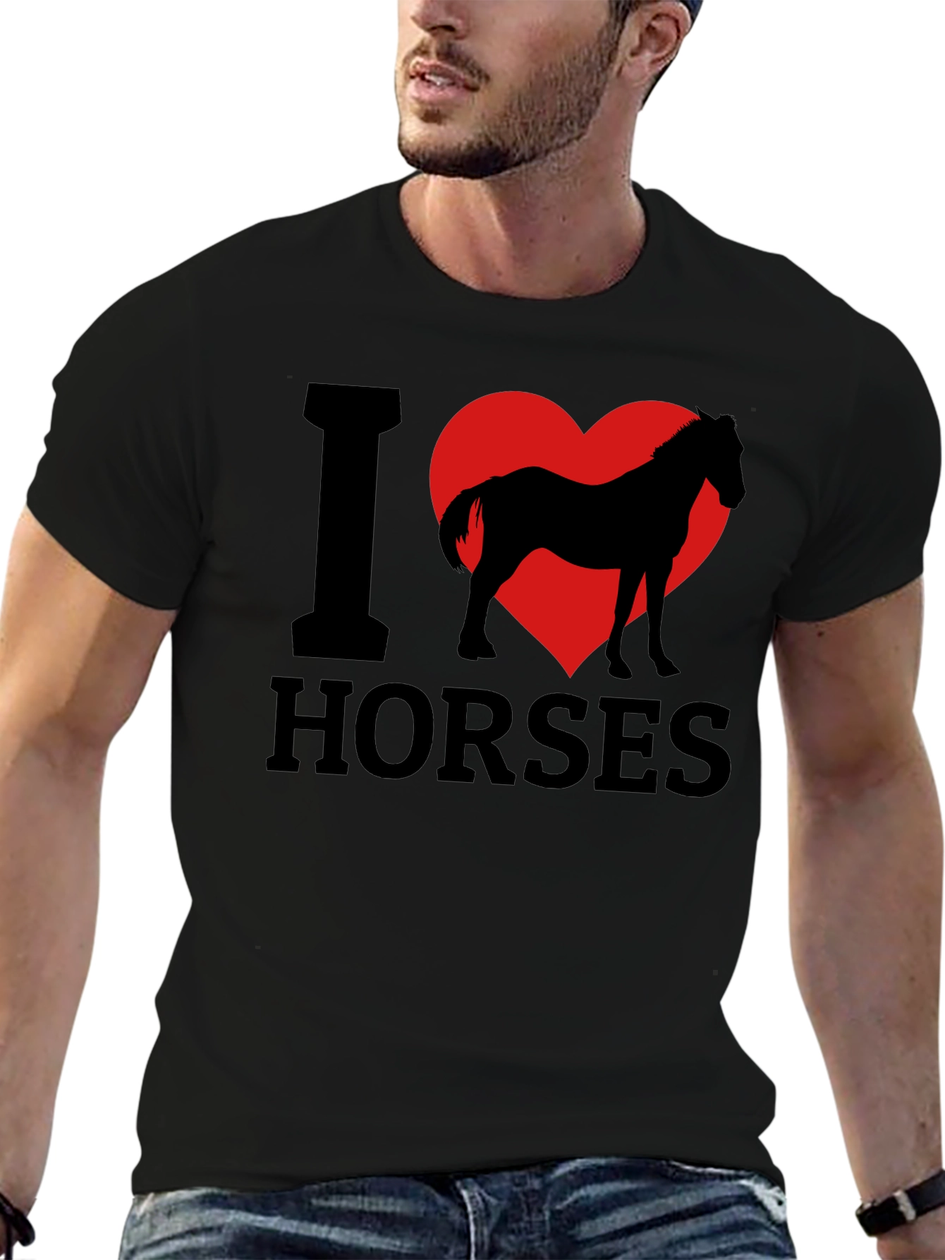 I Love Horses T-Shirt - Black Cotton Tee