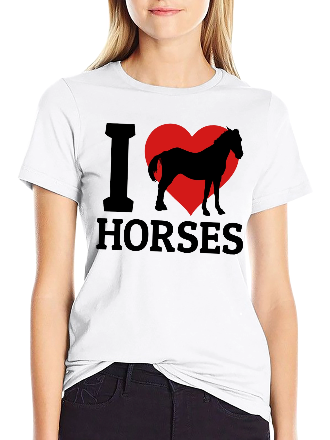 I Love Horses T-Shirt - Black Cotton Tee