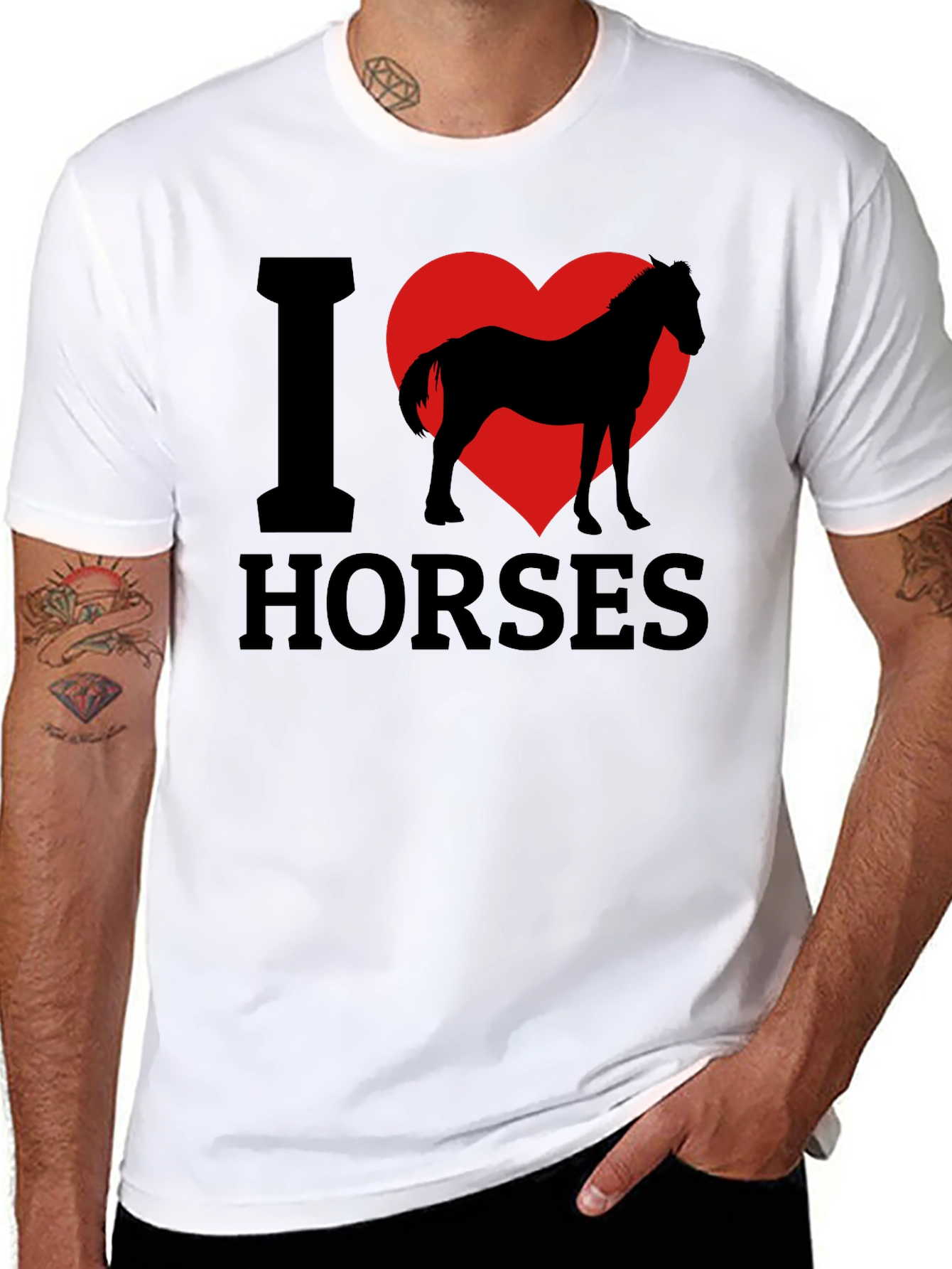I Love Horses T-Shirt - Black Cotton Tee