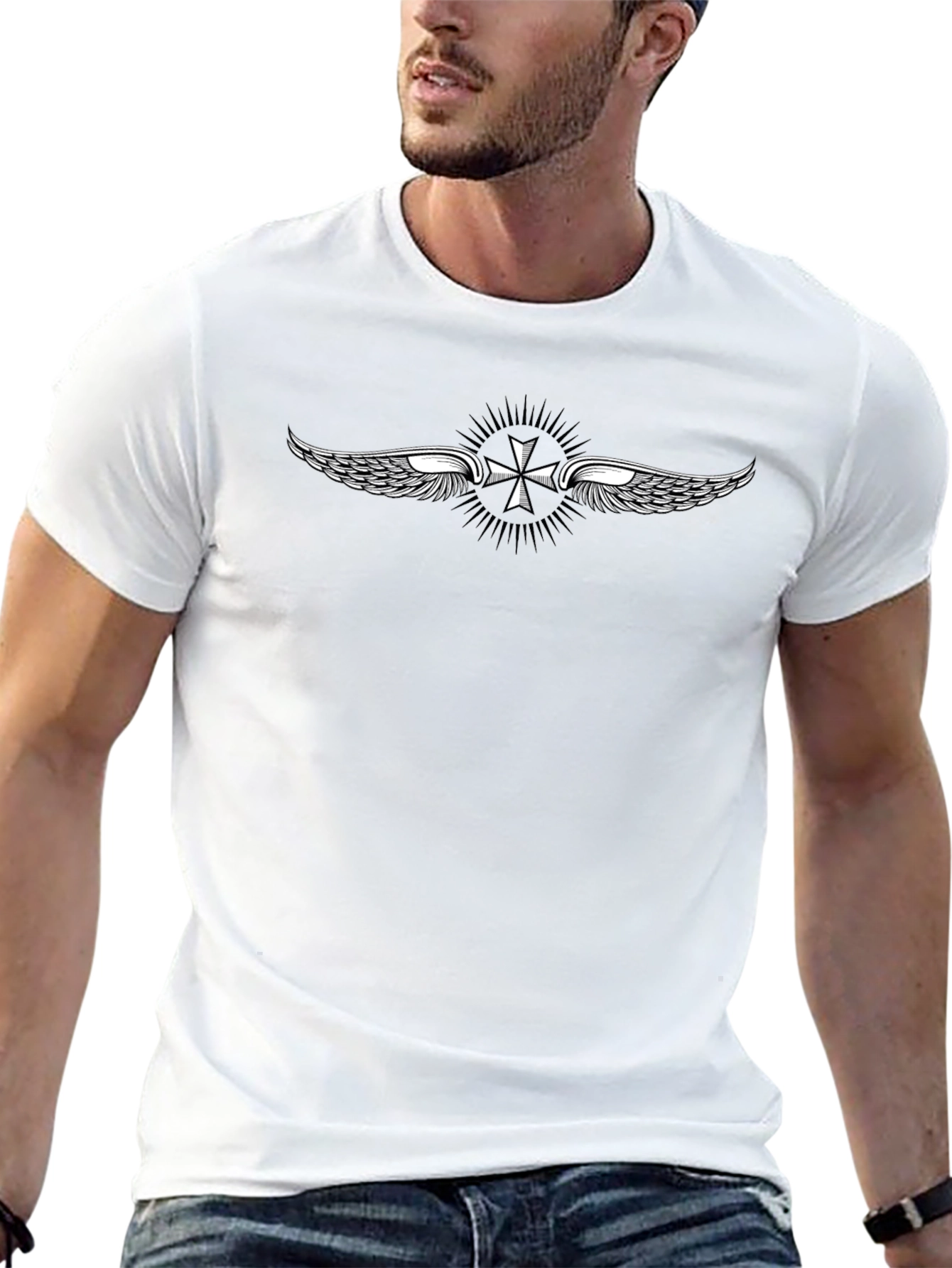 Winged Cross Graphic Tee - Black