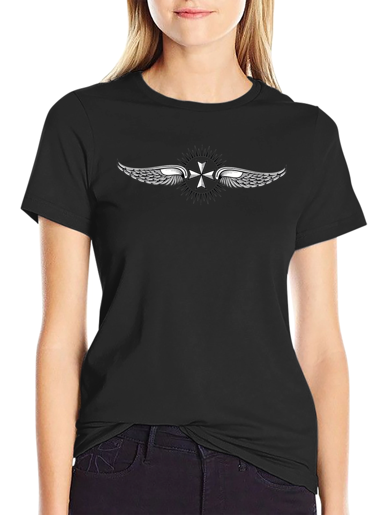 Winged Cross Graphic Tee - Black