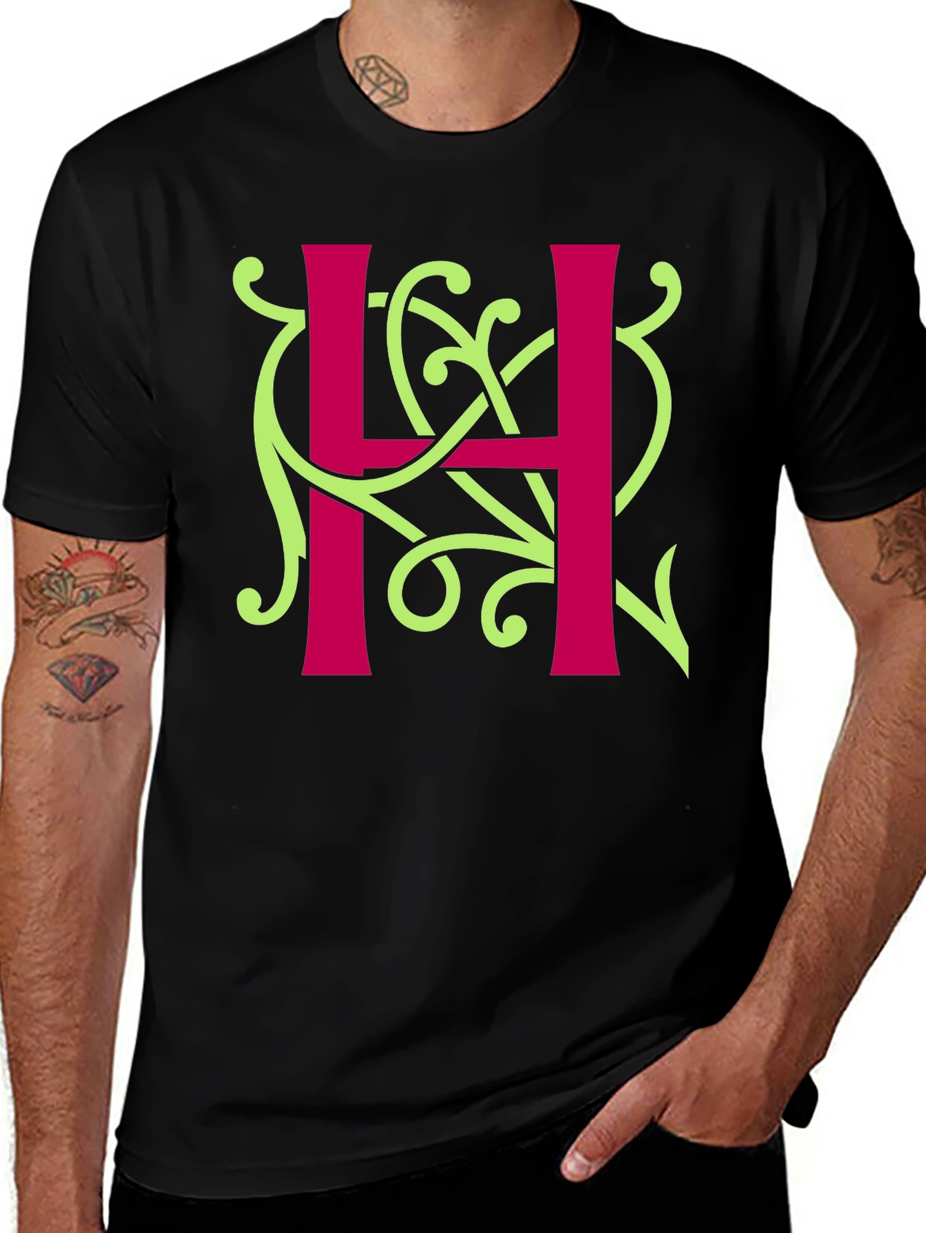 Letter H Graphic Tee - Unique Floral Design