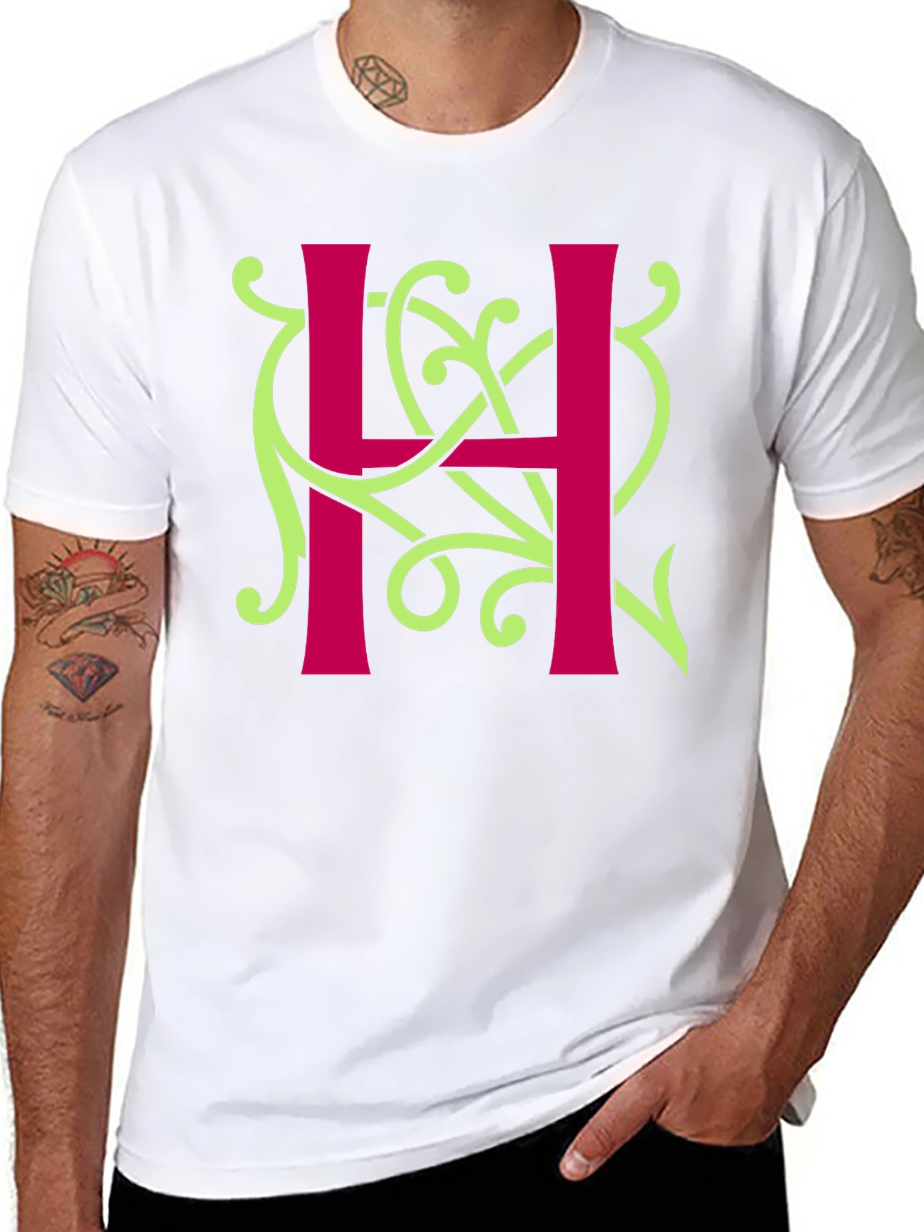Letter H Graphic Tee - Unique Floral Design
