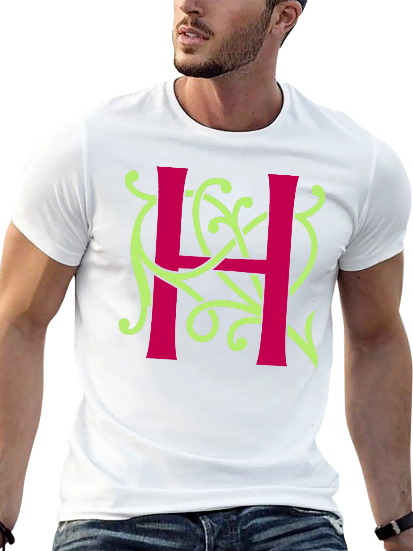 Letter H Graphic Tee - Unique Floral Design