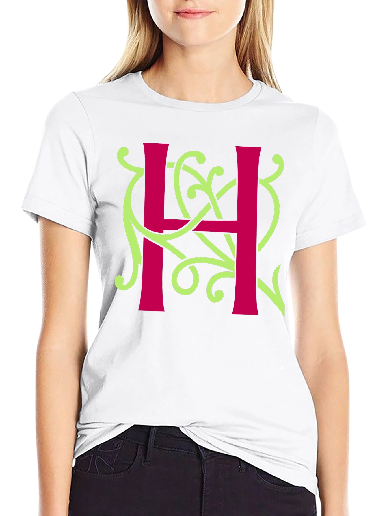 Letter H Graphic Tee - Unique Floral Design