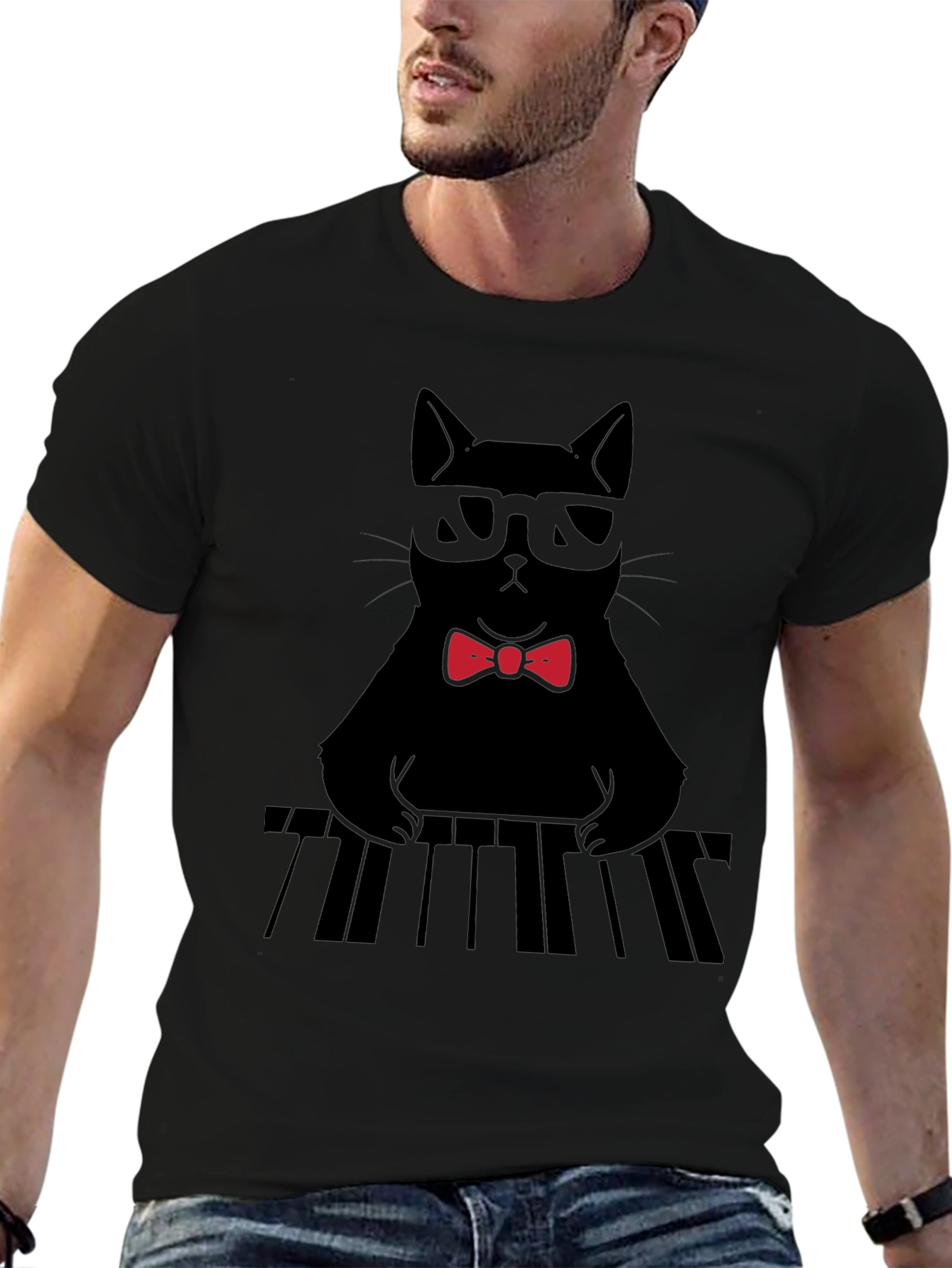 Cat Musician T-Shirt - Cool Cat With Bowtie
