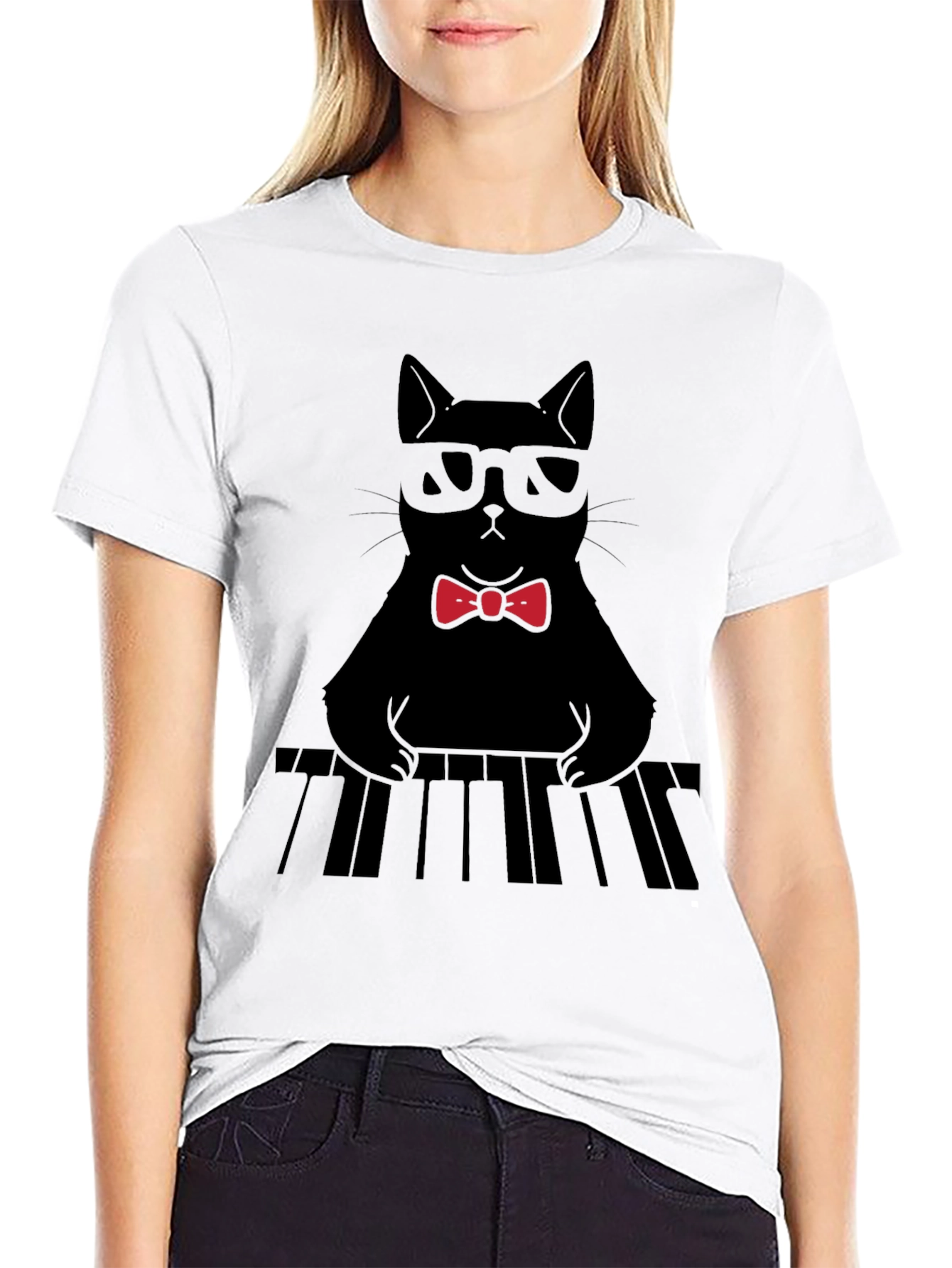 Cat Musician T-Shirt - Cool Cat With Bowtie