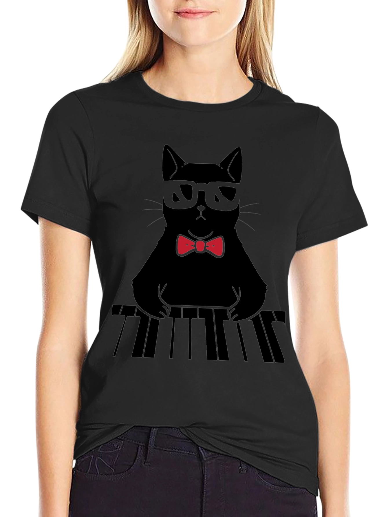 Cat Musician T-Shirt - Cool Cat With Bowtie