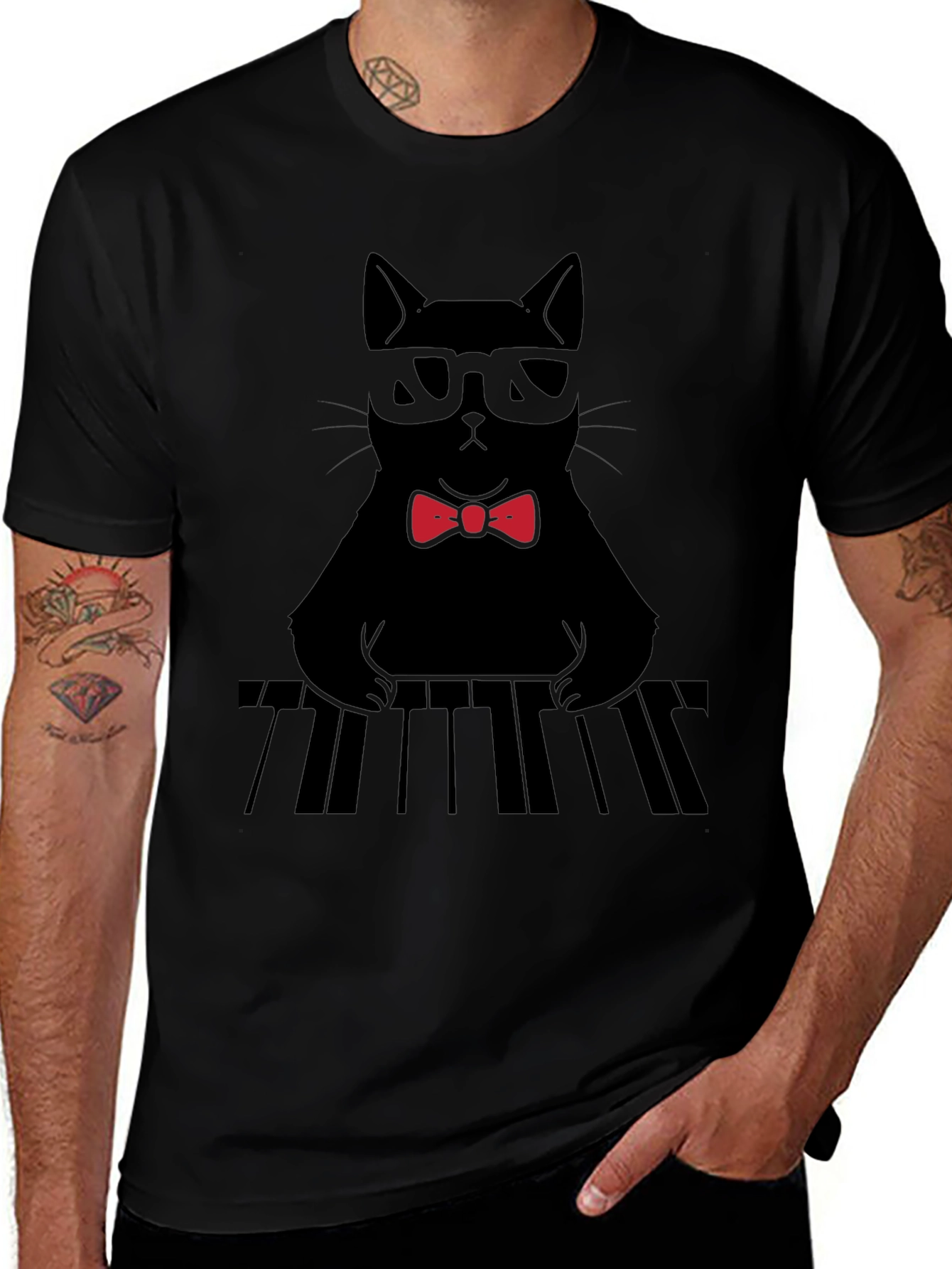 Cat Musician T-Shirt - Cool Cat With Bowtie