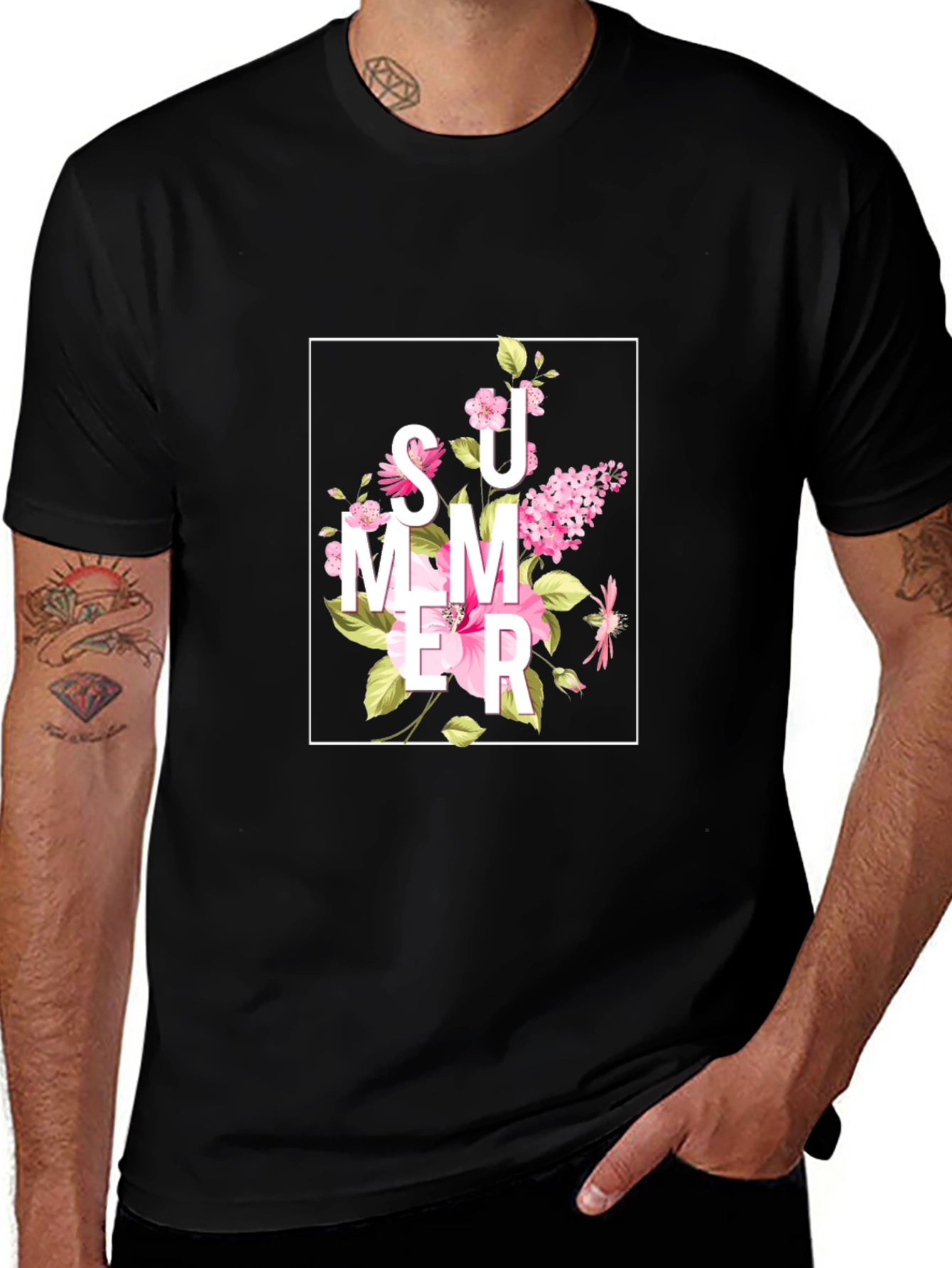 Floral Summer T-Shirt - Black