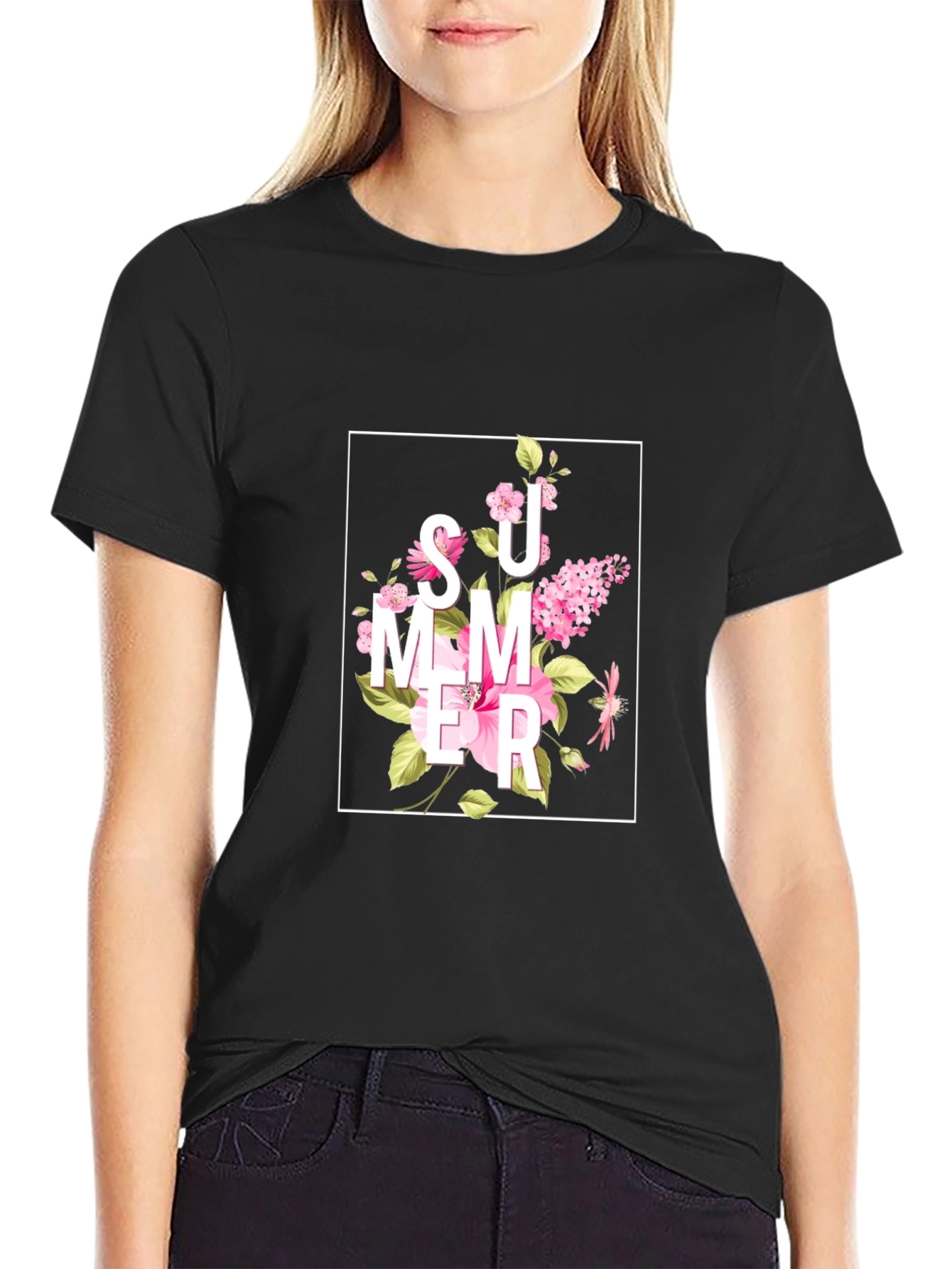 Floral Summer T-Shirt - Black