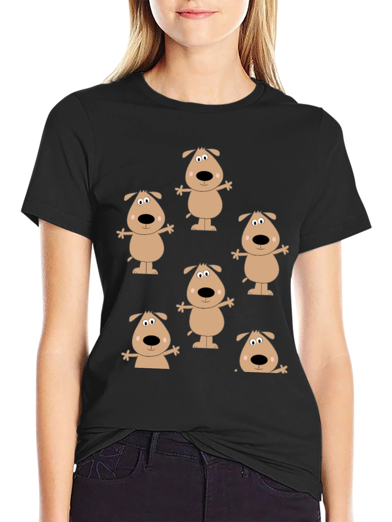 Cartoon Dog Print Black T-Shirt
