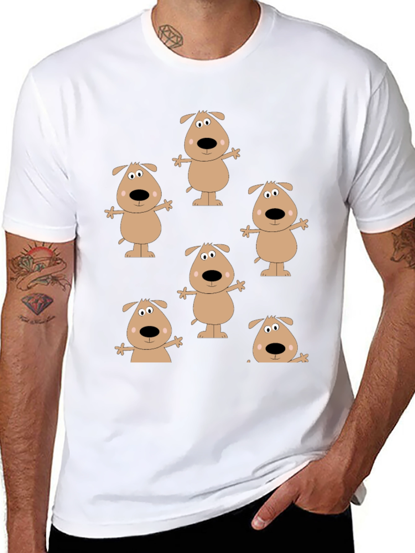 Cartoon Dog Print Black T-Shirt