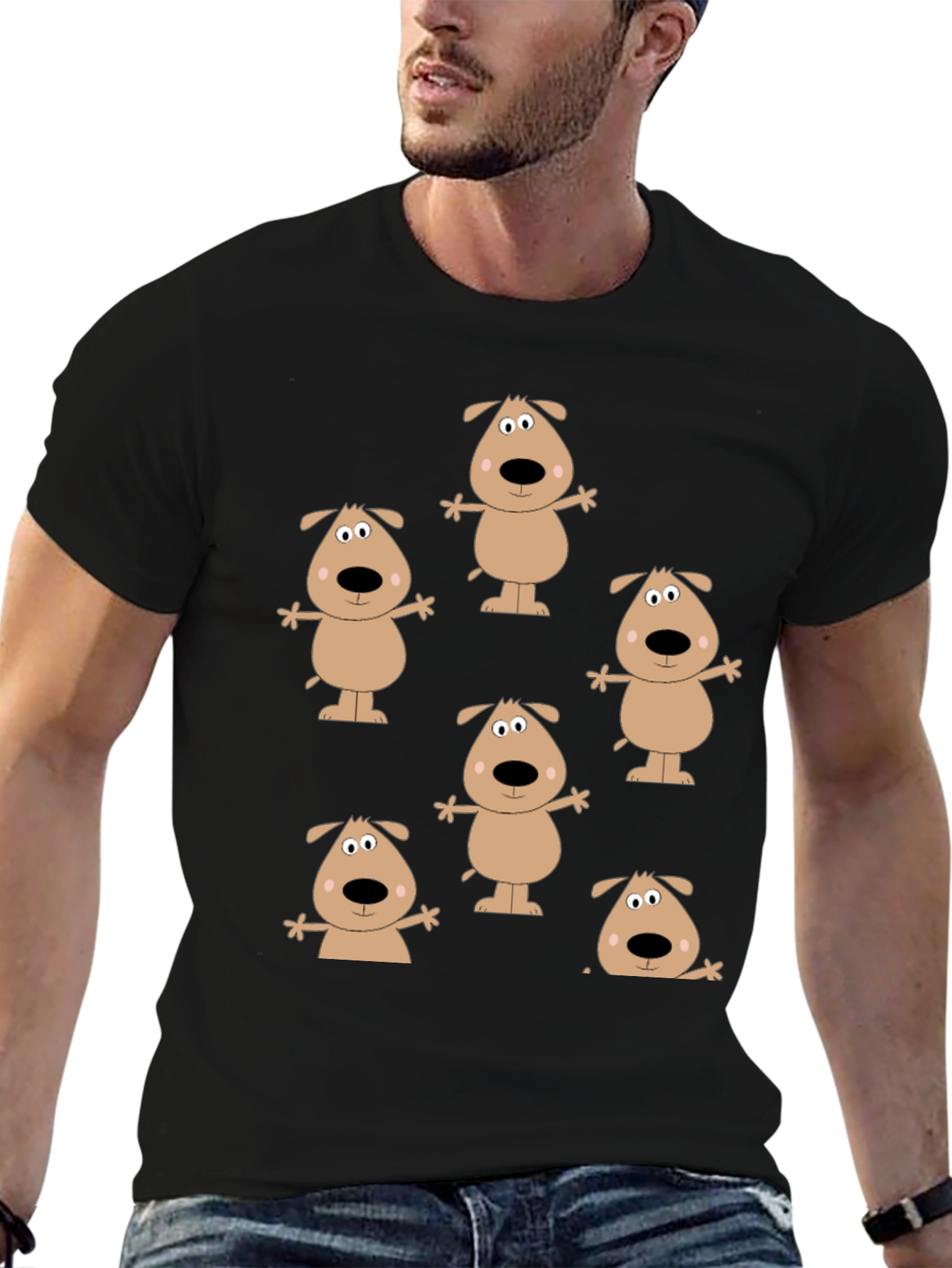 Cartoon Dog Print Black T-Shirt