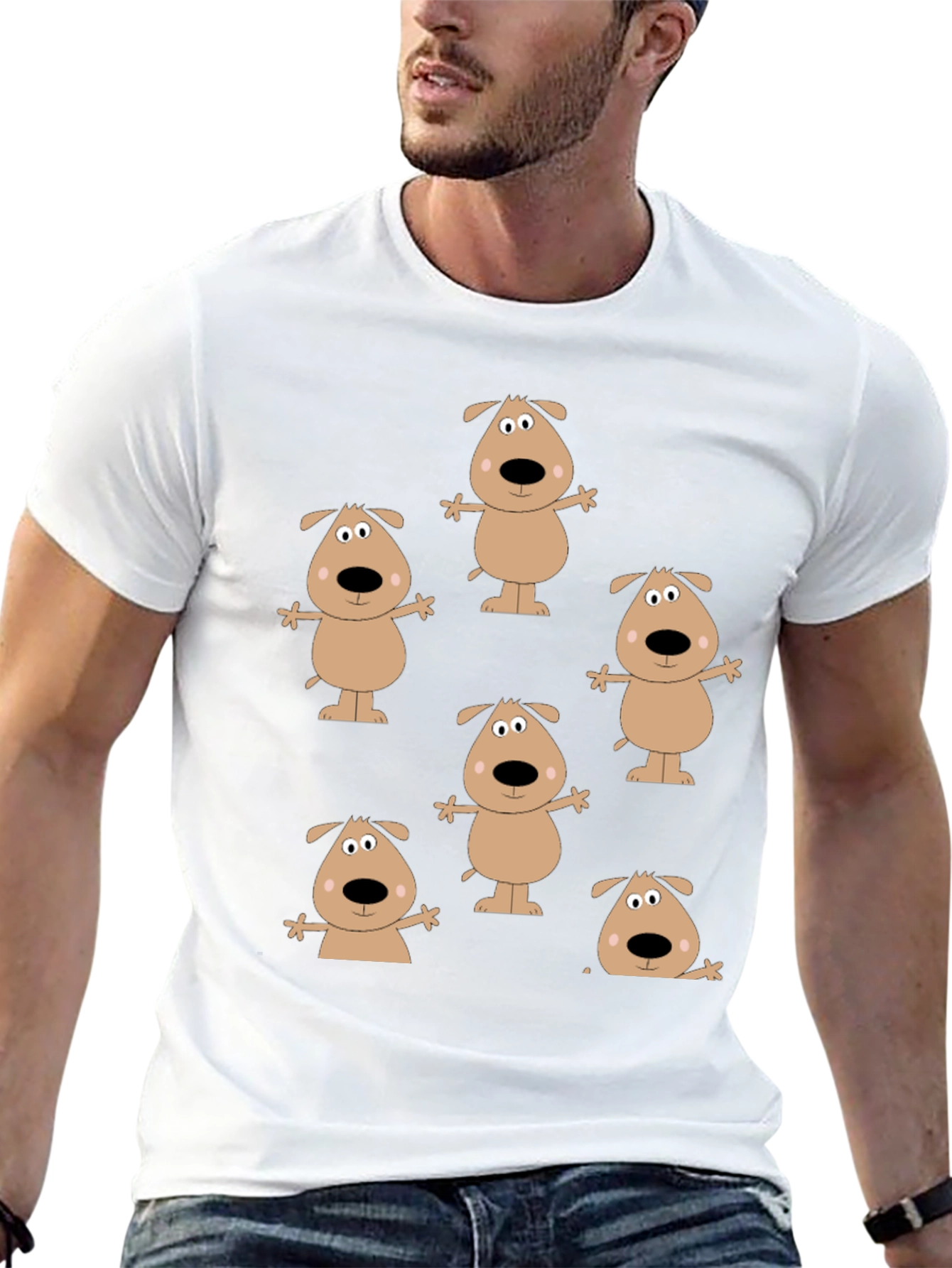 Cartoon Dog Print Black T-Shirt