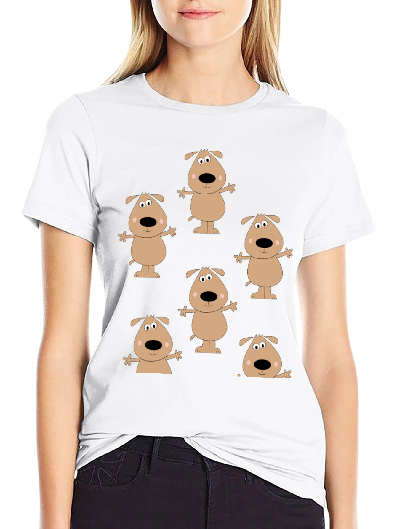Cartoon Dog Print Black T-Shirt