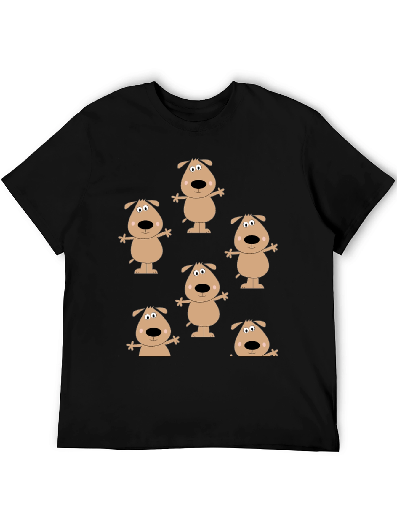 Cartoon Dog Print Black T-Shirt