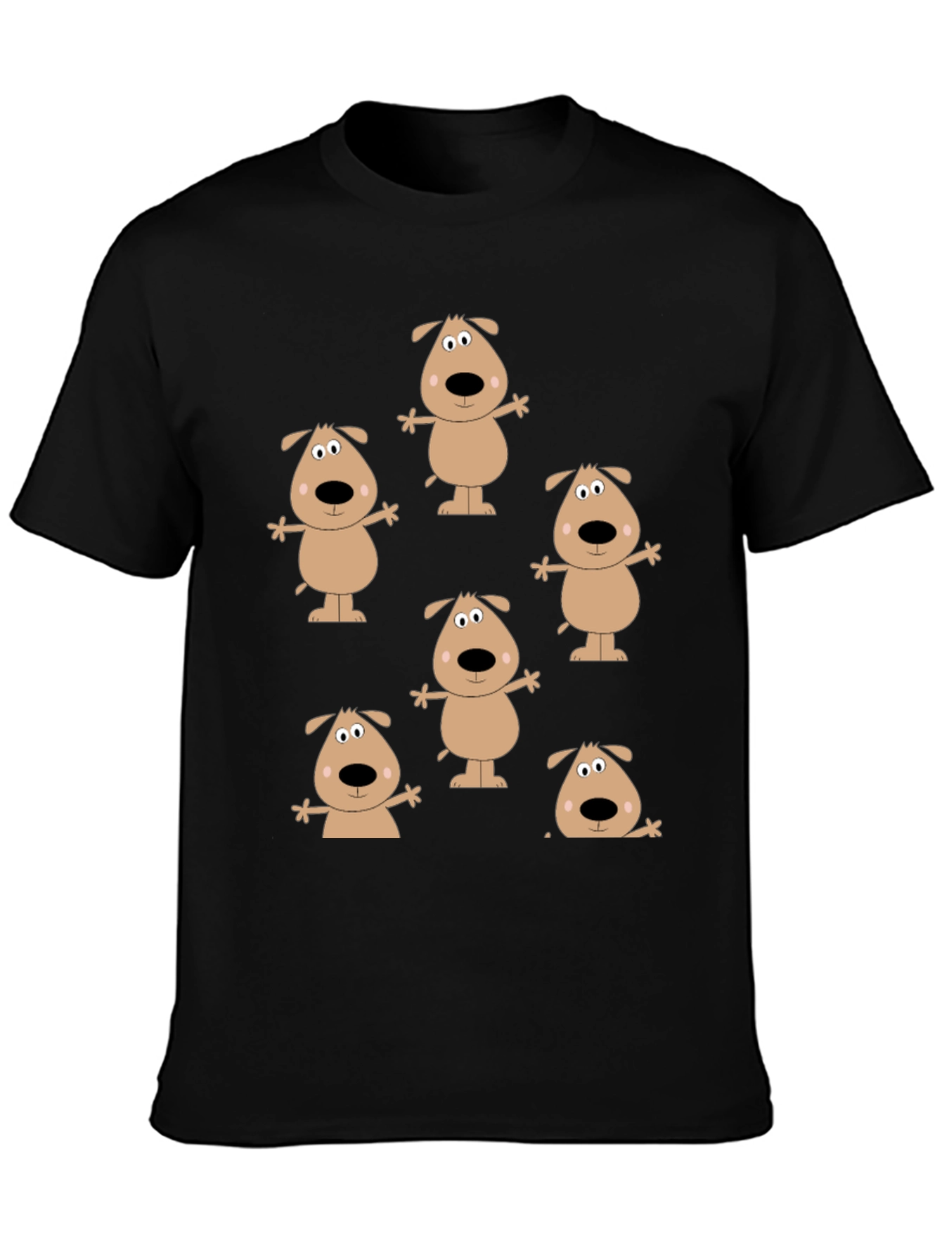 Cartoon Dog Print Black T-Shirt