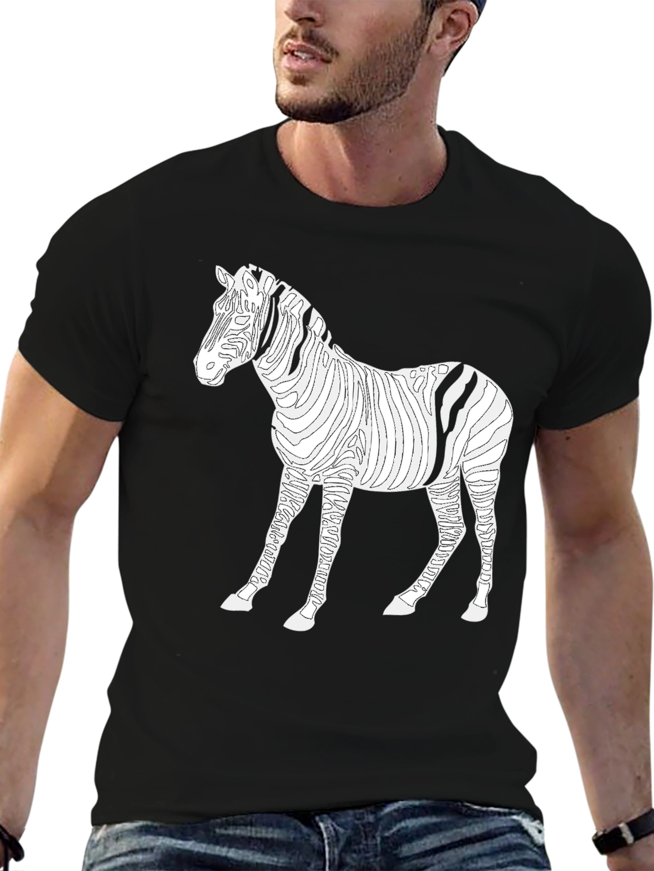 Zebra Striped Graphic Tee - Mens Black Shirt
