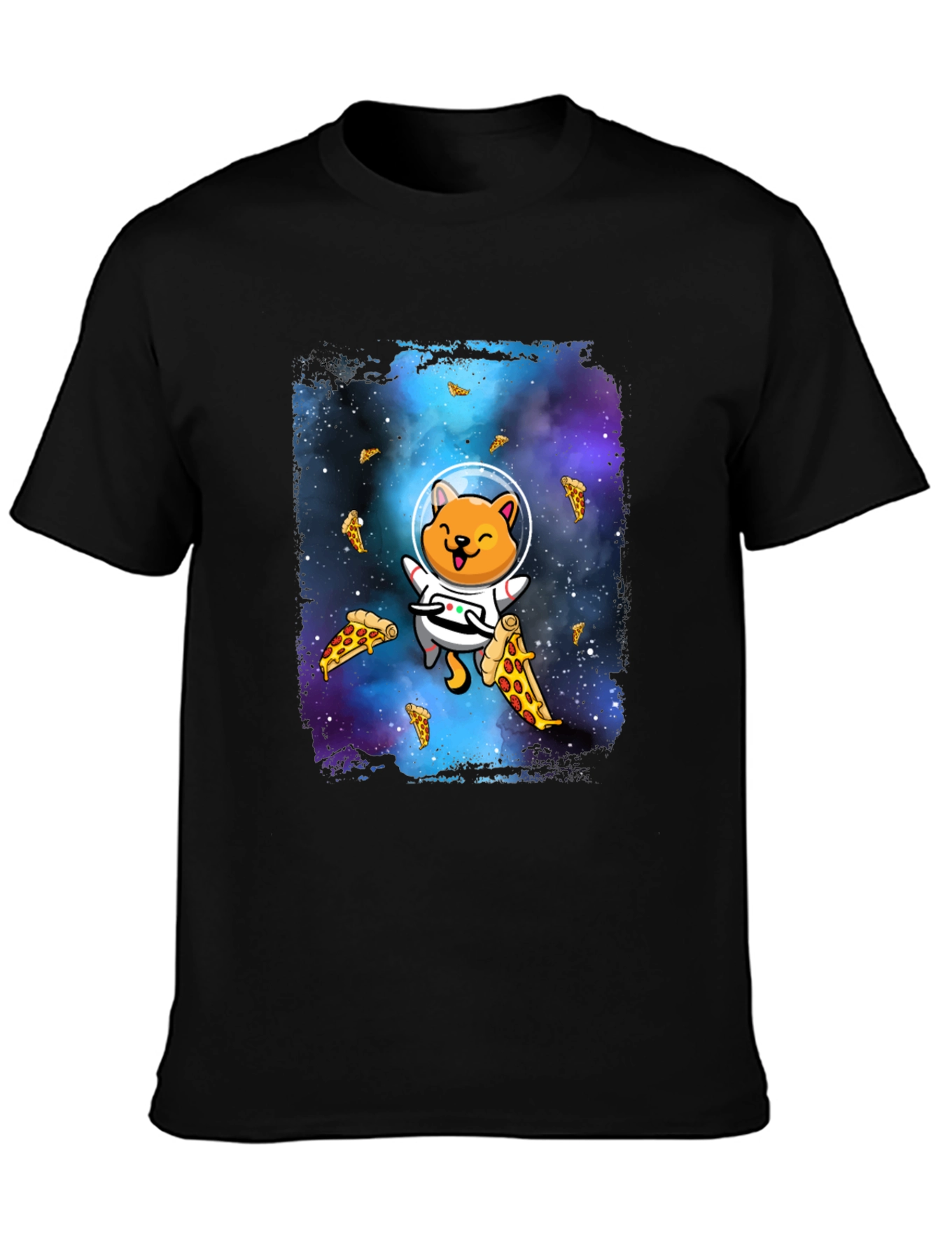 Astronaut Cat Pizza Galaxy T-Shirt