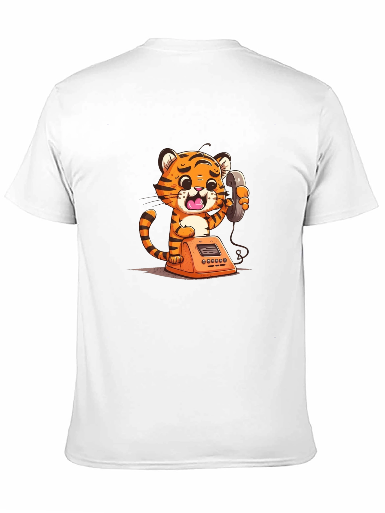 Cartoon Tiger on Phone Graphic Tee - Black