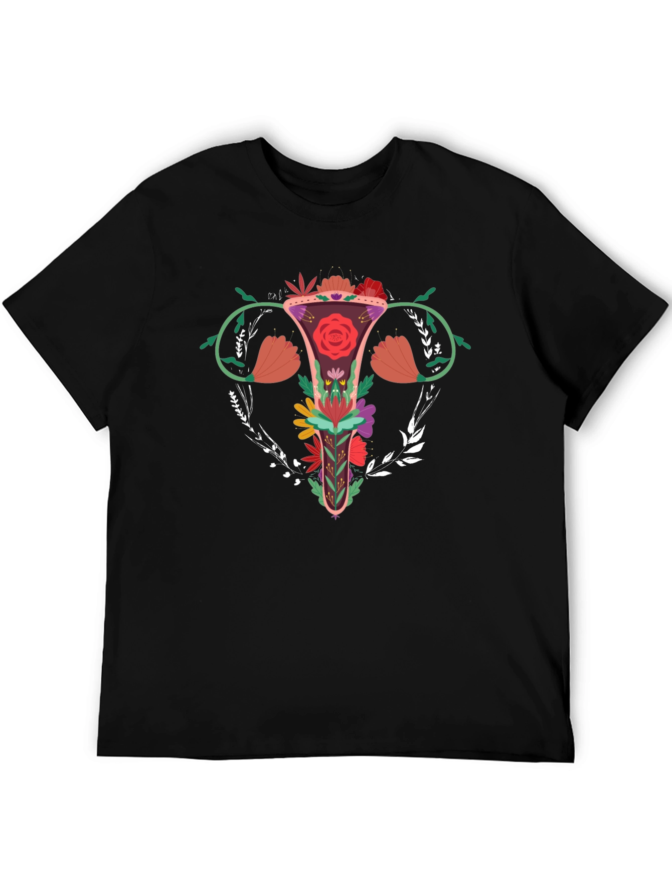 Floral Uterus Graphic Tee - Black