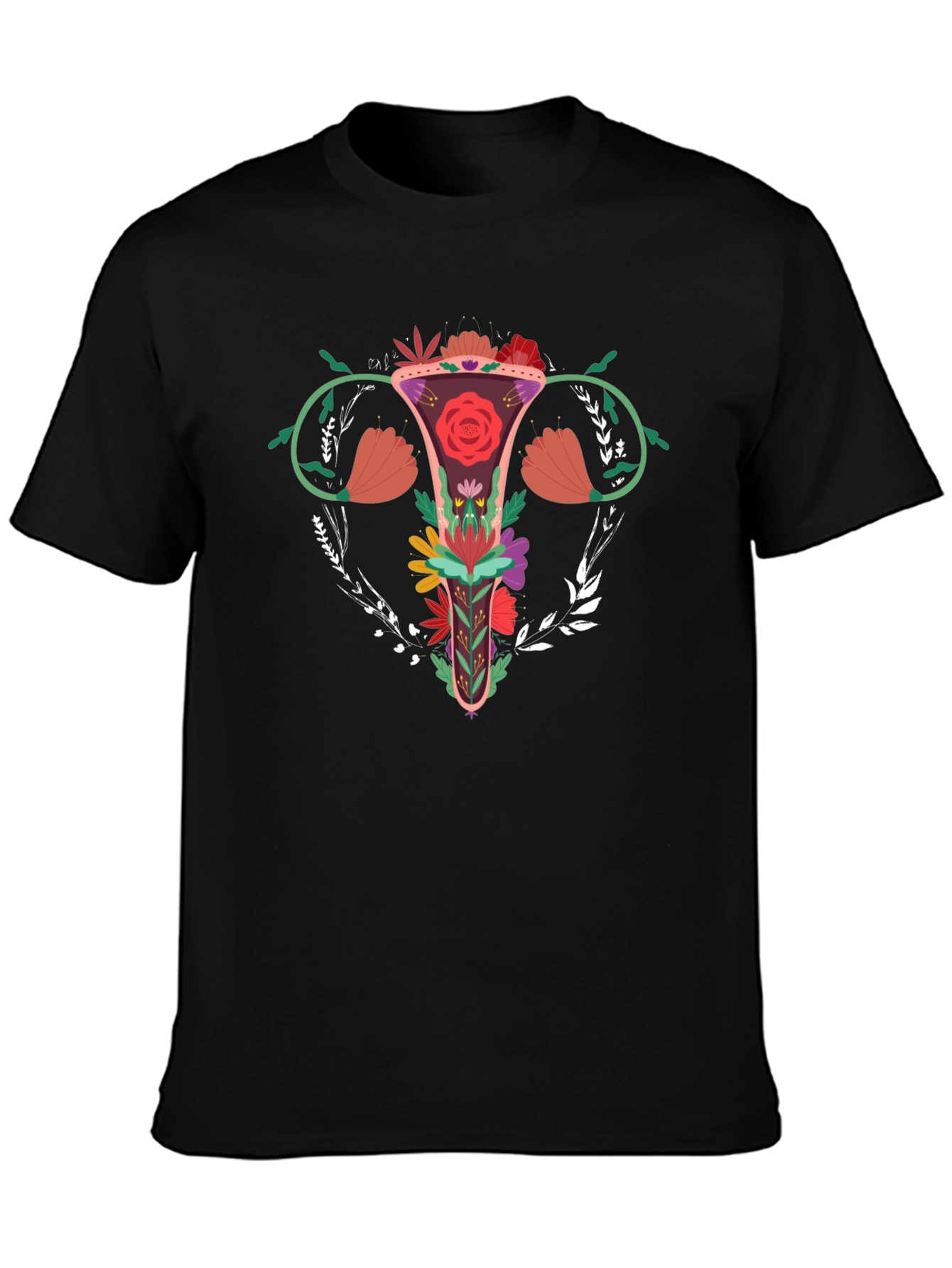 Floral Uterus Graphic Tee - Black