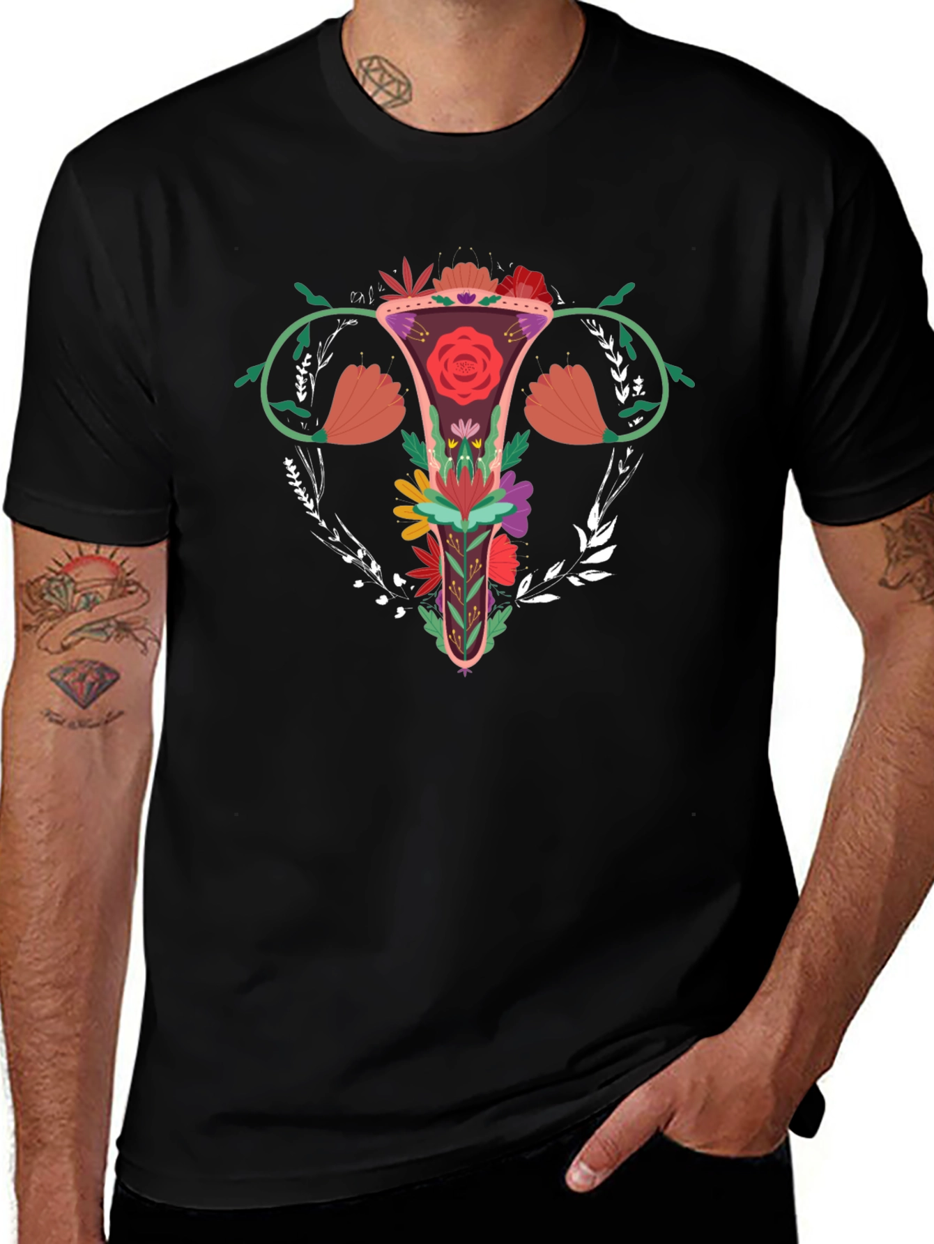 Floral Uterus Graphic Tee - Black