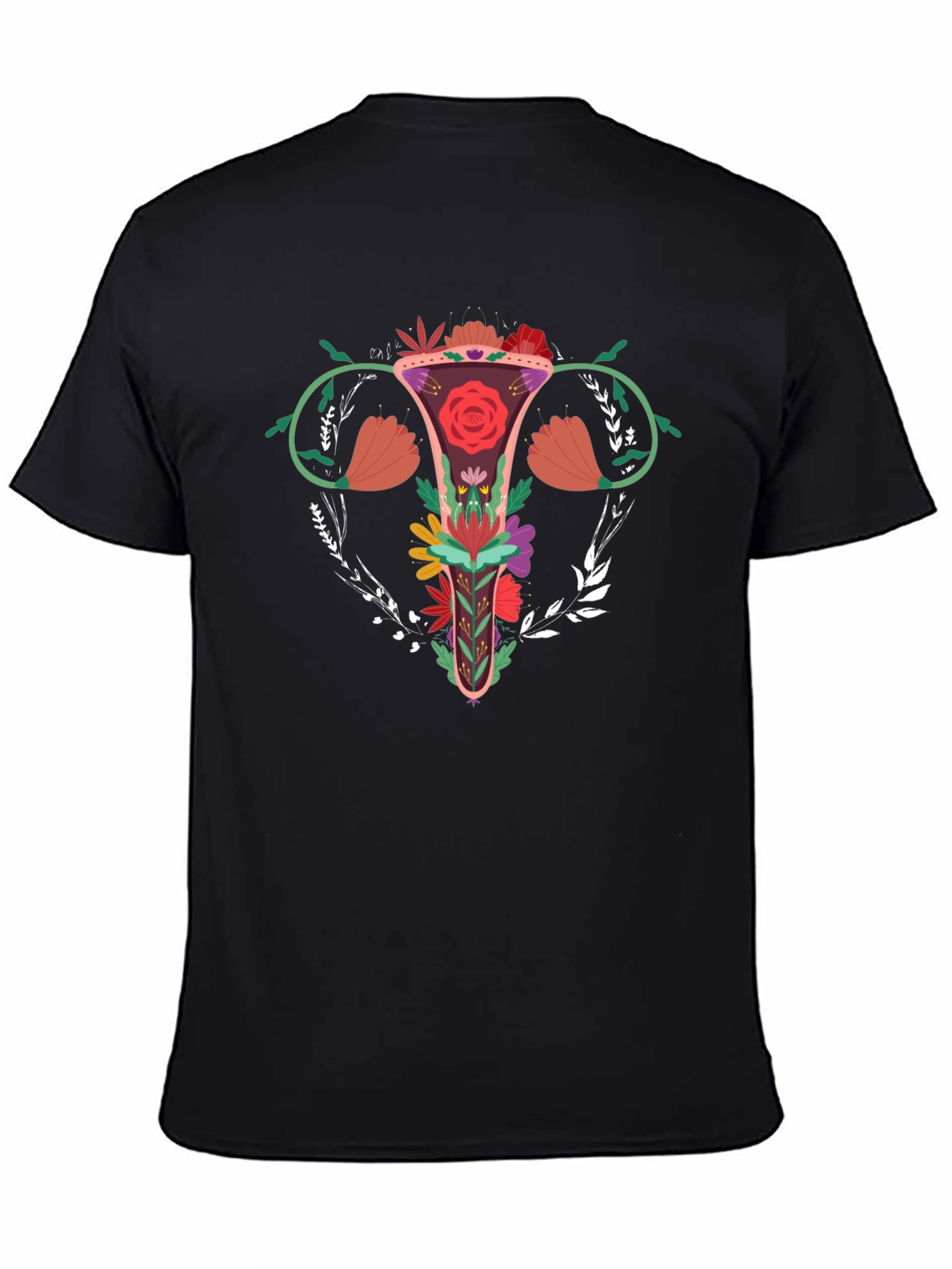 Floral Uterus Graphic Tee - Black