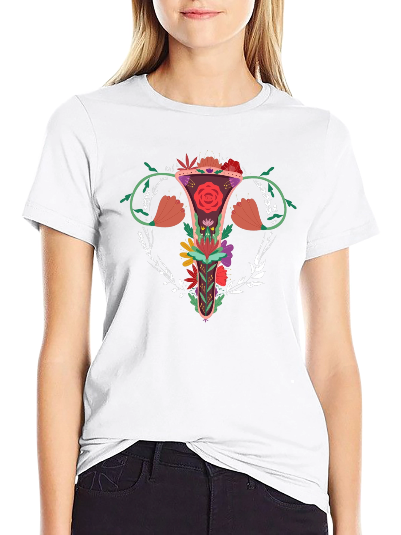 Floral Uterus Graphic Tee - Black