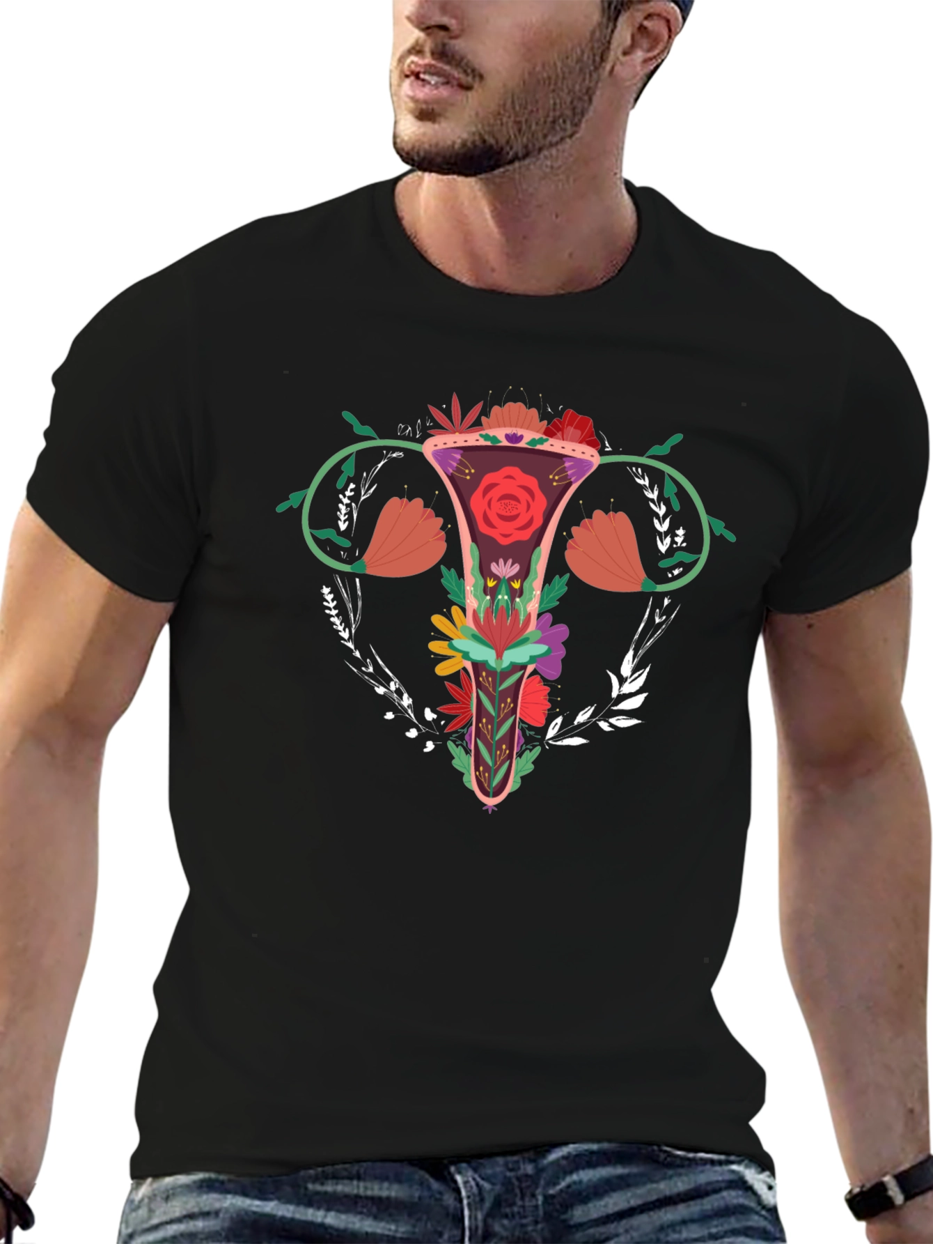 Floral Uterus Graphic Tee - Black