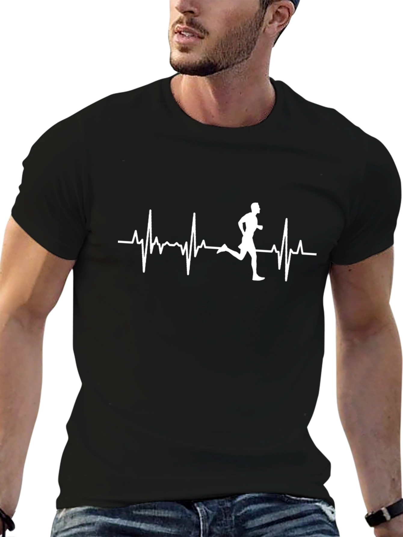 Running Heartbeat Graphic T-Shirt - Black