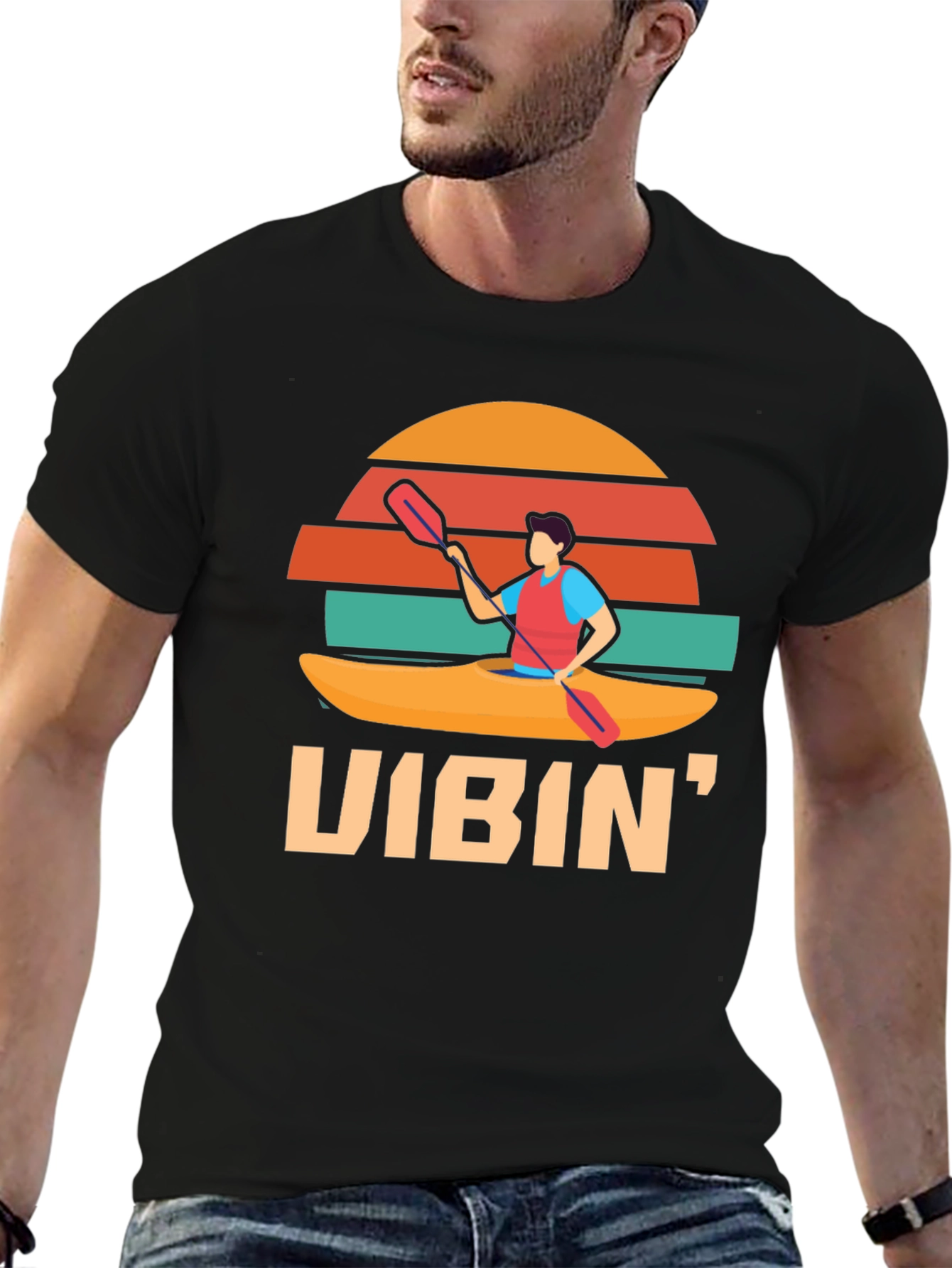 Vibin Kayak T-Shirt: Retro Sunset Style